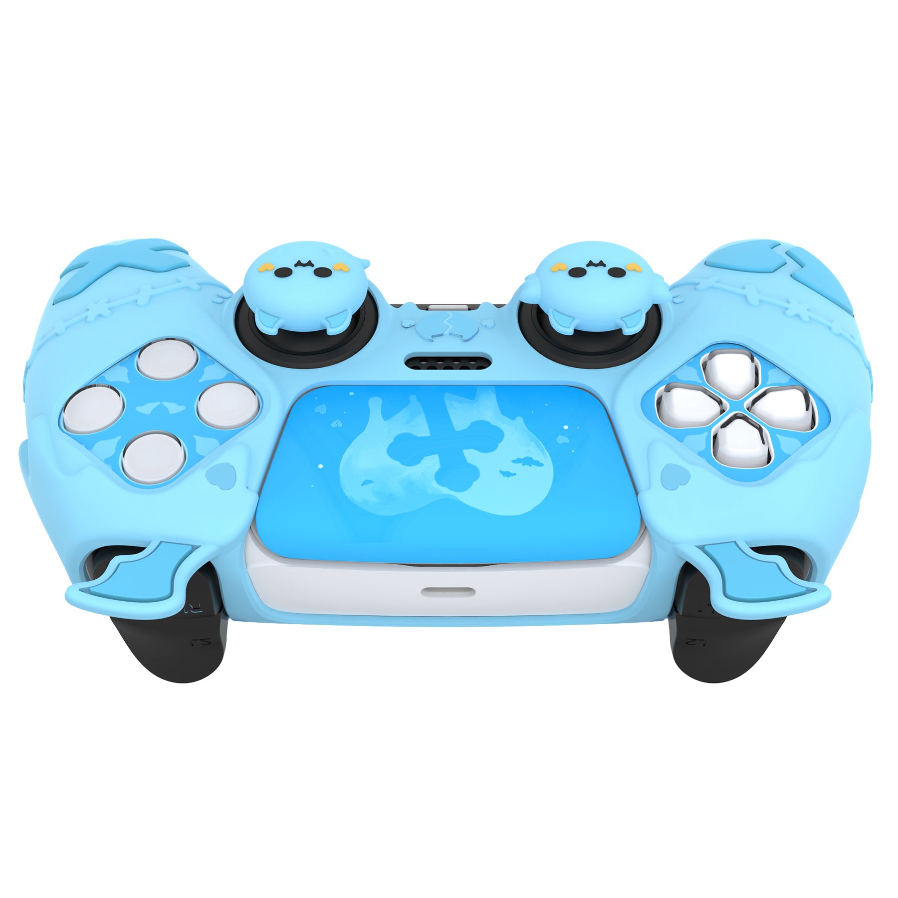 PlayVital Gothic Imp Series Cute Silicone Case with Thumb Grips and Stickers for PS5 Controller, Compatible with PS5 Official Charging Dock - Blue PlayVital