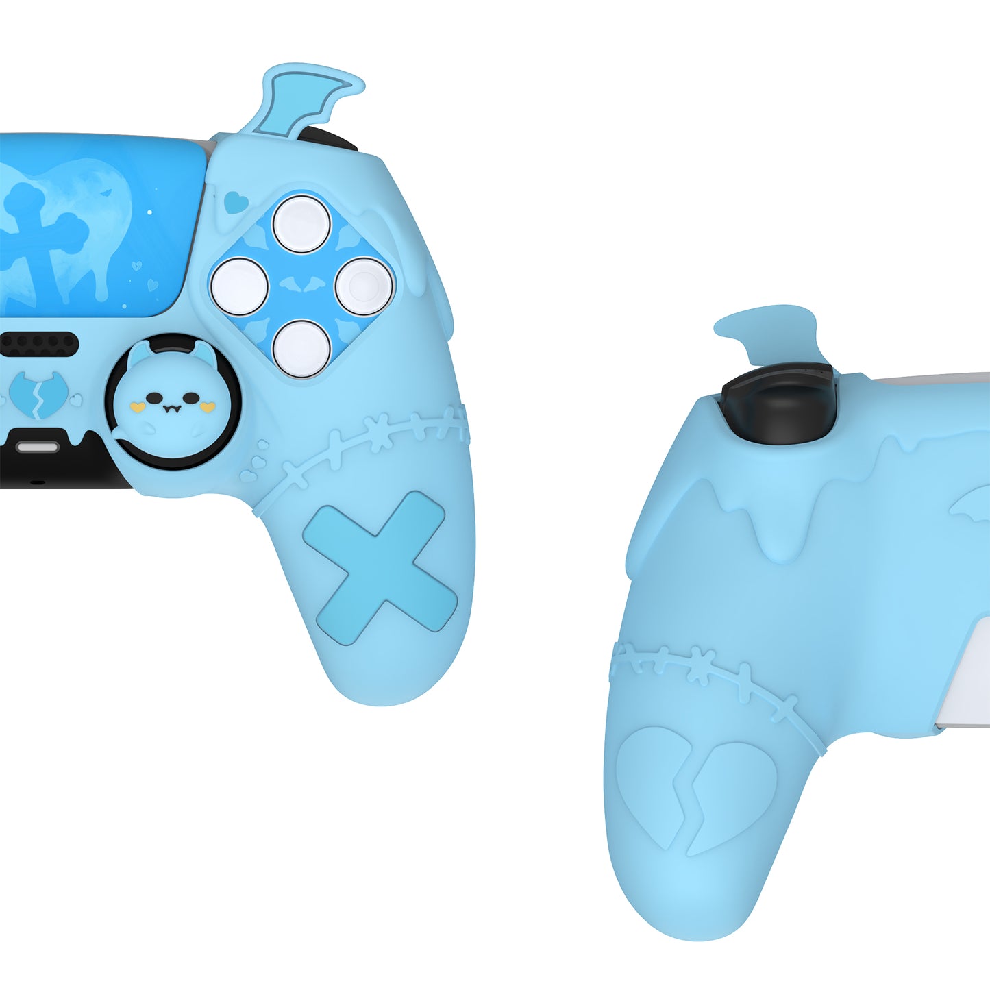 PlayVital Gothic Imp Series Cute Silicone Case with Thumb Grips and Stickers for PS5 Controller, Compatible with PS5 Official Charging Dock - Blue PlayVital