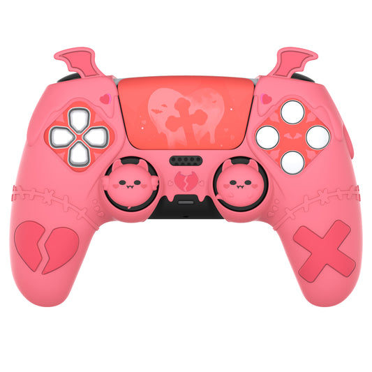 PlayVital Gothic Imp Series Cute Silicone Case with Thumb Grips and Stickers for PS5 Controller, Compatible with PS5 Official Charging Dock - Pink PlayVital