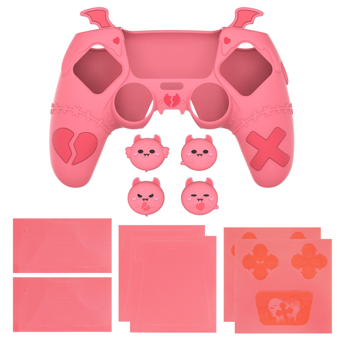 PlayVital Gothic Imp Series Cute Silicone Case with Thumb Grips and Stickers for PS5 Controller, Compatible with PS5 Official Charging Dock - Pink