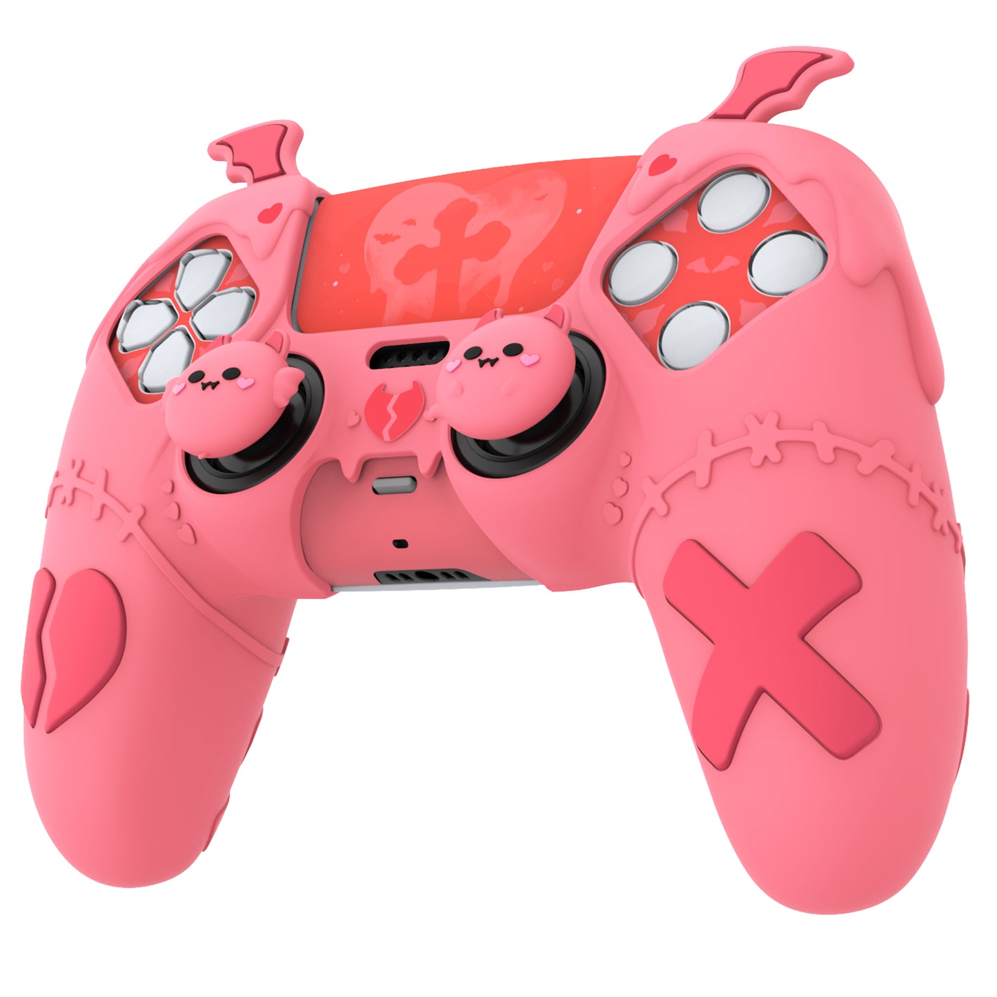 PlayVital Gothic Imp Series Cute Silicone Case with Thumb Grips and Stickers for PS5 Controller, Compatible with PS5 Official Charging Dock - Pink