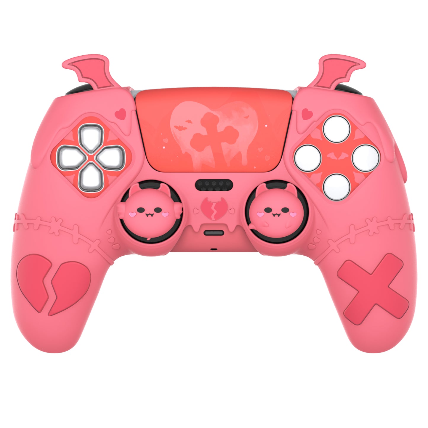 PlayVital Gothic Imp Series Cute Silicone Case with Thumb Grips and Stickers for PS5 Controller, Compatible with PS5 Official Charging Dock - Pink