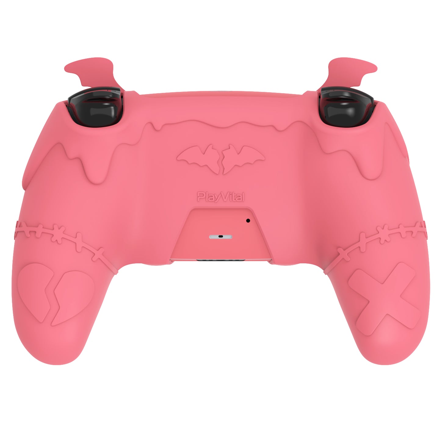 PlayVital Gothic Imp Series Cute Silicone Case with Thumb Grips and Stickers for PS5 Controller, Compatible with PS5 Official Charging Dock - Pink