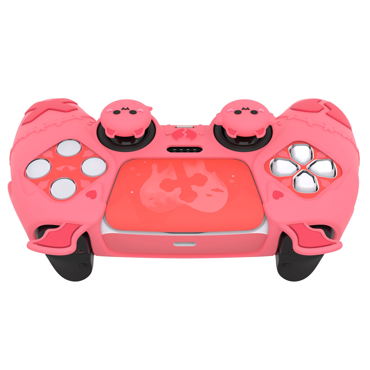 PlayVital Gothic Imp Series Cute Silicone Case with Thumb Grips and Stickers for PS5 Controller, Compatible with PS5 Official Charging Dock - Pink