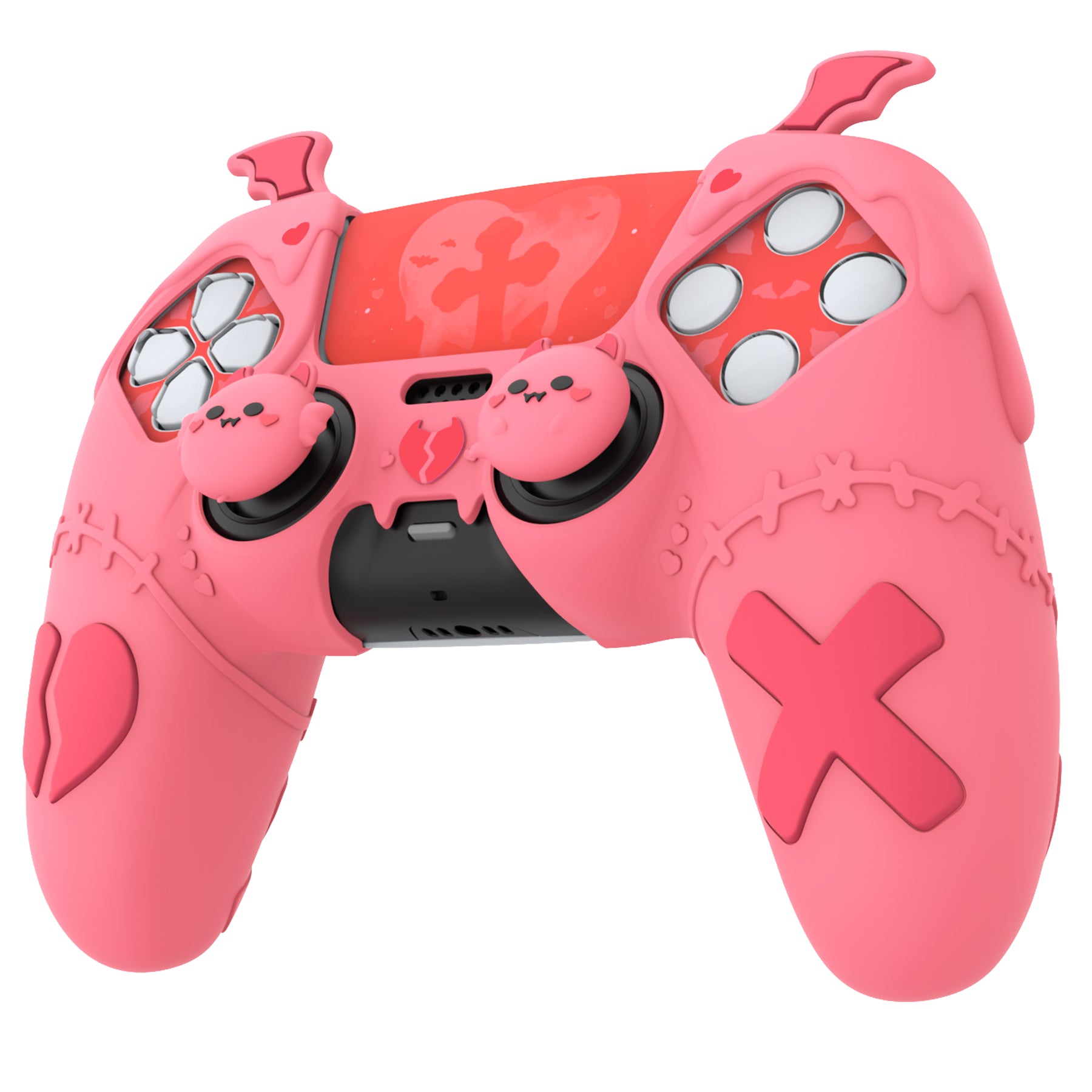 PlayVital Gothic Imp Series Cute Silicone Case with Thumb Grips and Stickers for PS5 Controller, Compatible with PS5 Official Charging Dock - Pink PlayVital