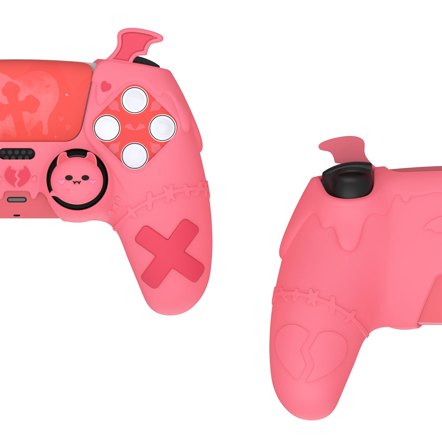 PlayVital Gothic Imp Series Cute Silicone Case with Thumb Grips and Stickers for PS5 Controller, Compatible with PS5 Official Charging Dock - Pink