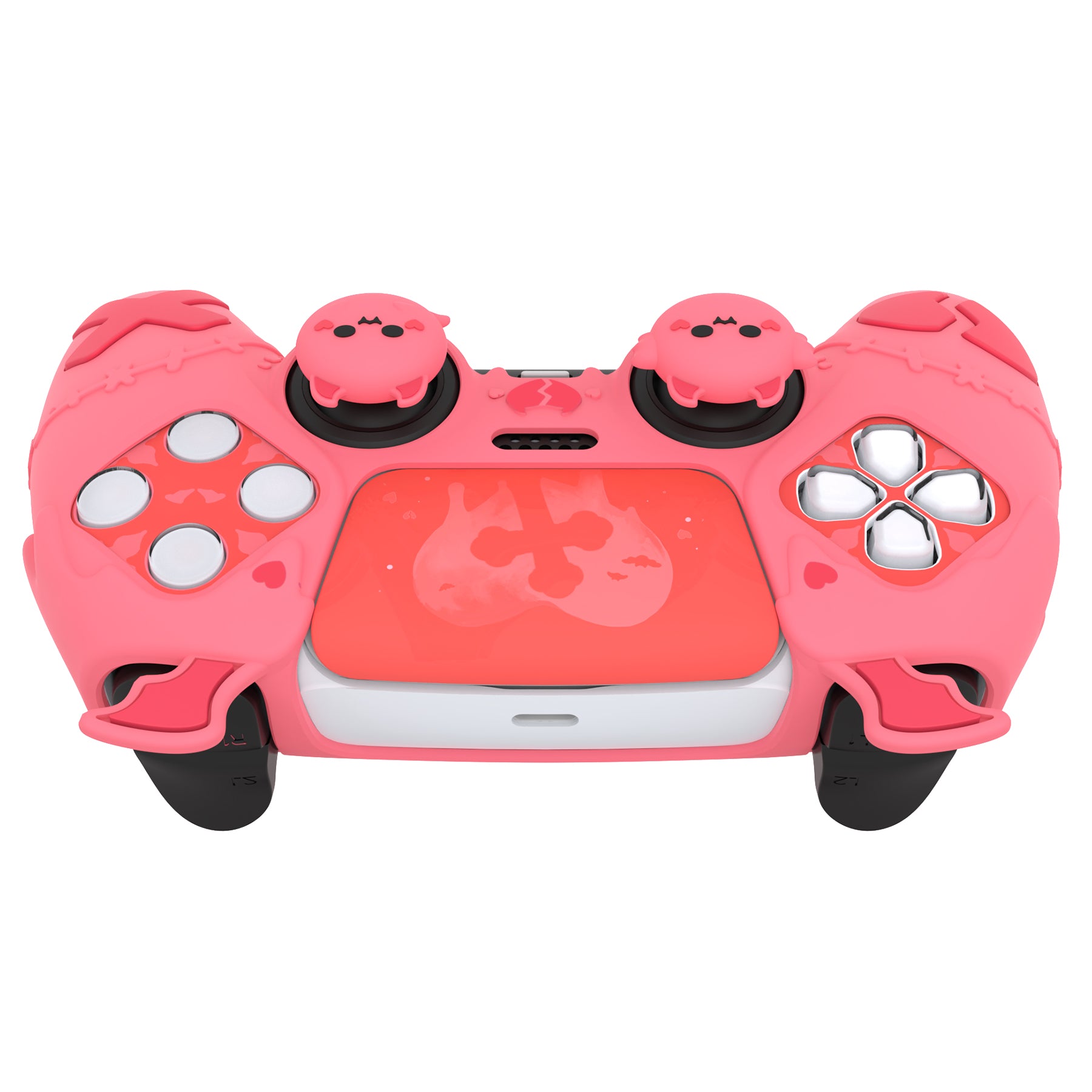 PlayVital Gothic Imp Series Cute Silicone Case with Thumb Grips and Stickers for PS5 Controller, Compatible with PS5 Official Charging Dock - Pink PlayVital