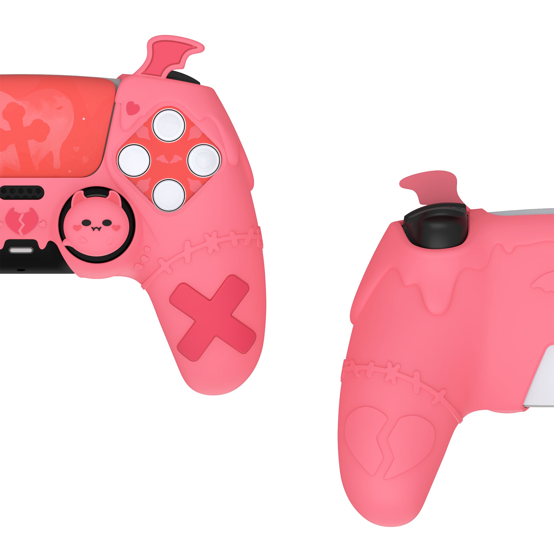 PlayVital Gothic Imp Series Cute Silicone Case with Thumb Grips and Stickers for PS5 Controller, Compatible with PS5 Official Charging Dock - Pink PlayVital