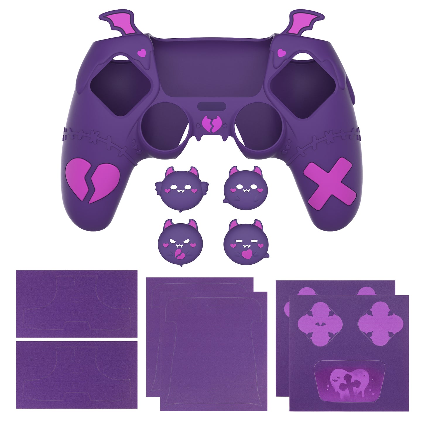 PlayVital Gothic Imp Series Cute Silicone Case with Thumb Grips and Stickers for PS5 Controller, Compatible with PS5 Official Charging Dock - Purple