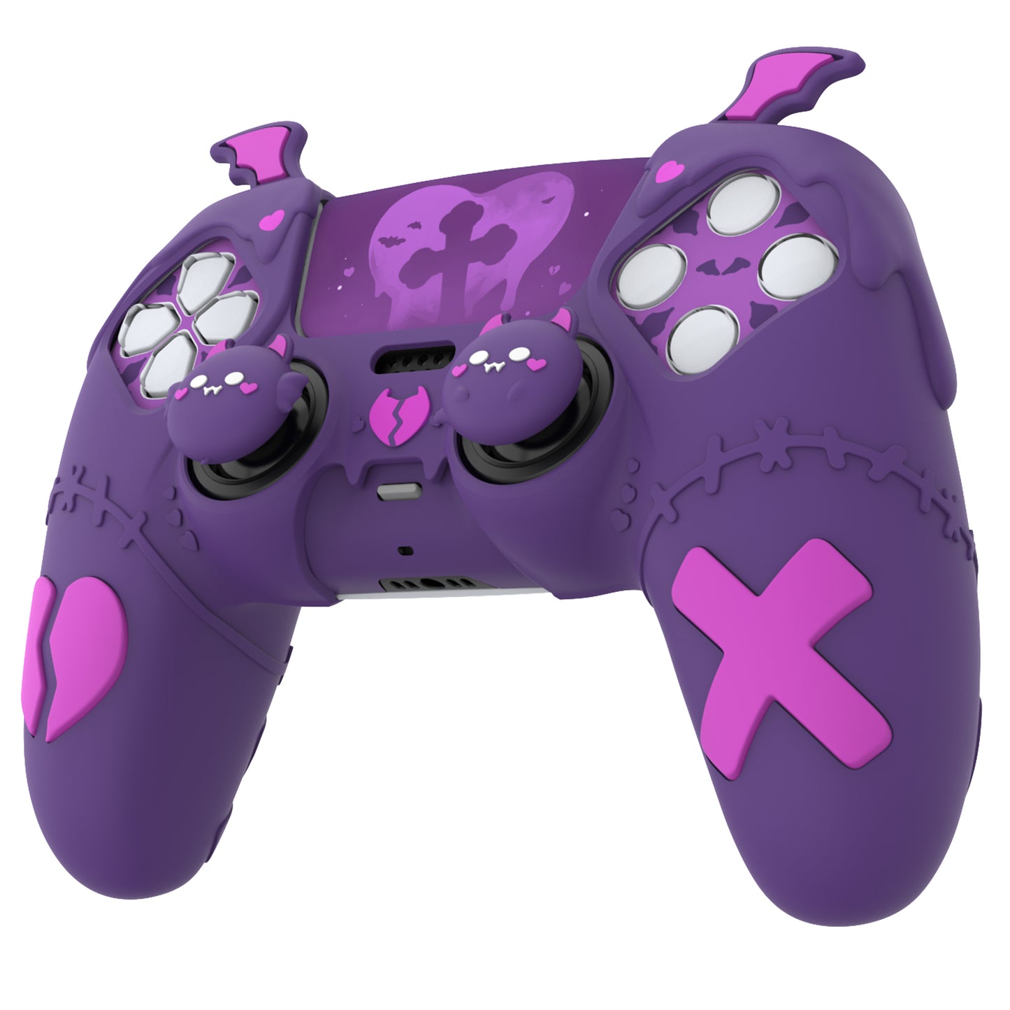 PlayVital Gothic Imp Series Cute Silicone Case with Thumb Grips and Stickers for PS5 Controller, Compatible with PS5 Official Charging Dock - Purple