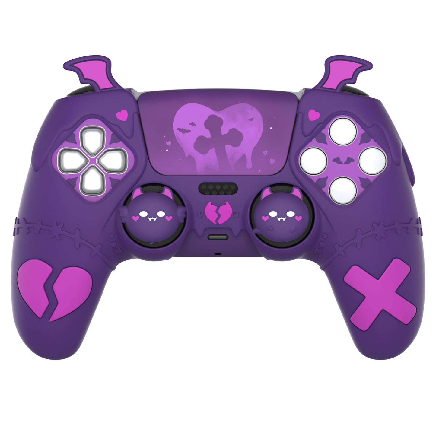 PlayVital Gothic Imp Series Cute Silicone Case with Thumb Grips and Stickers for PS5 Controller, Compatible with PS5 Official Charging Dock - Purple