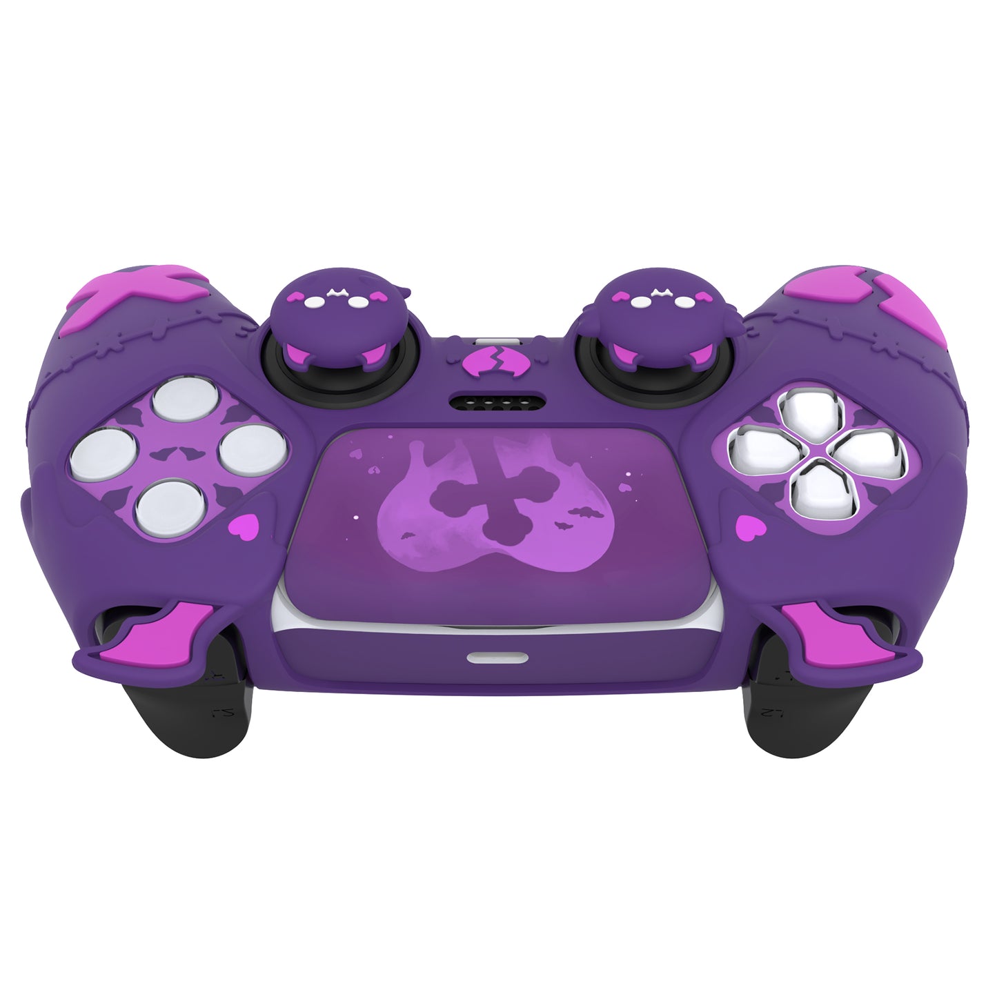 PlayVital Gothic Imp Series Cute Silicone Case with Thumb Grips and Stickers for PS5 Controller, Compatible with PS5 Official Charging Dock - Purple