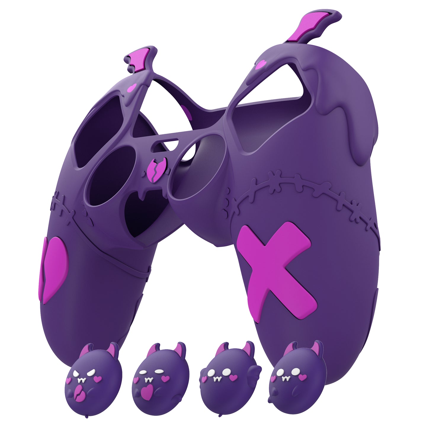 PlayVital Gothic Imp Series Cute Silicone Case with Thumb Grips and Stickers for PS5 Controller, Compatible with PS5 Official Charging Dock - Purple