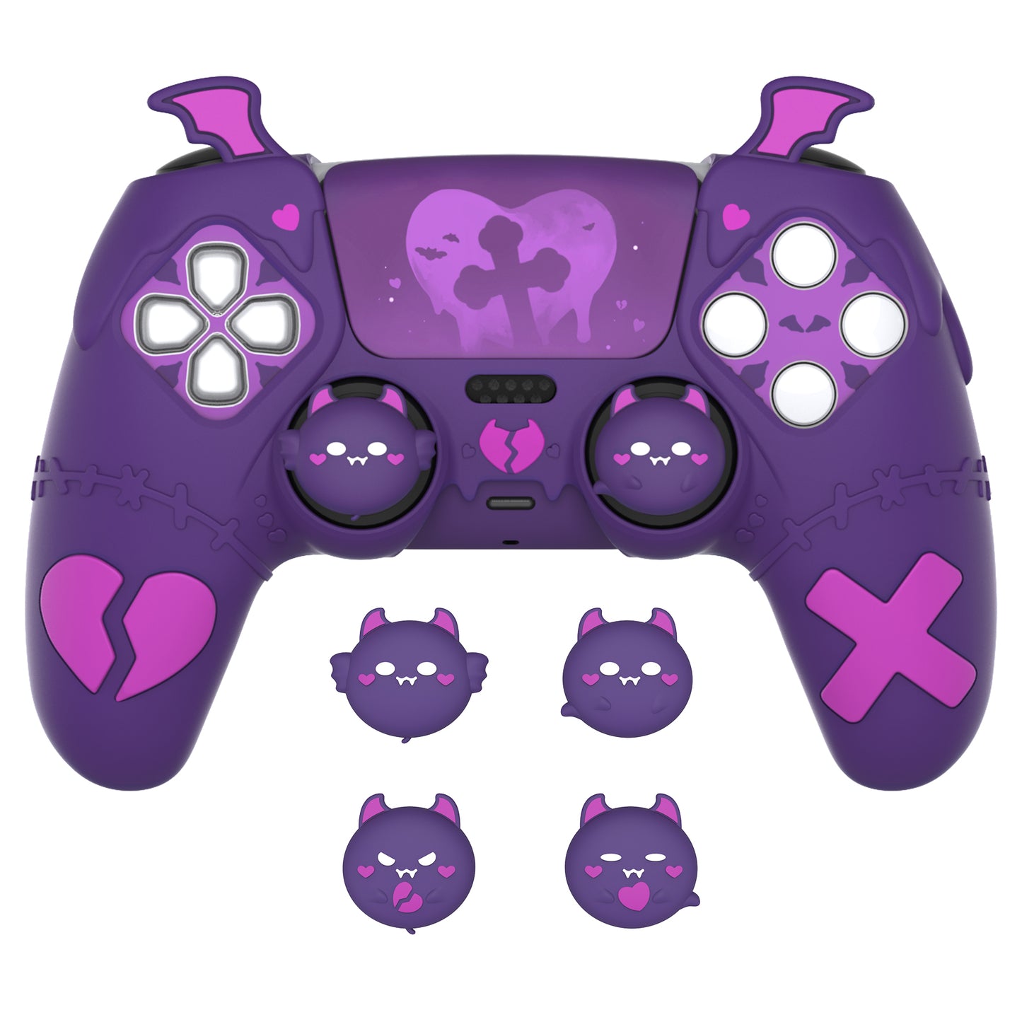 PlayVital Gothic Imp Series Cute Silicone Case with Thumb Grips and Stickers for PS5 Controller, Compatible with PS5 Official Charging Dock - Purple