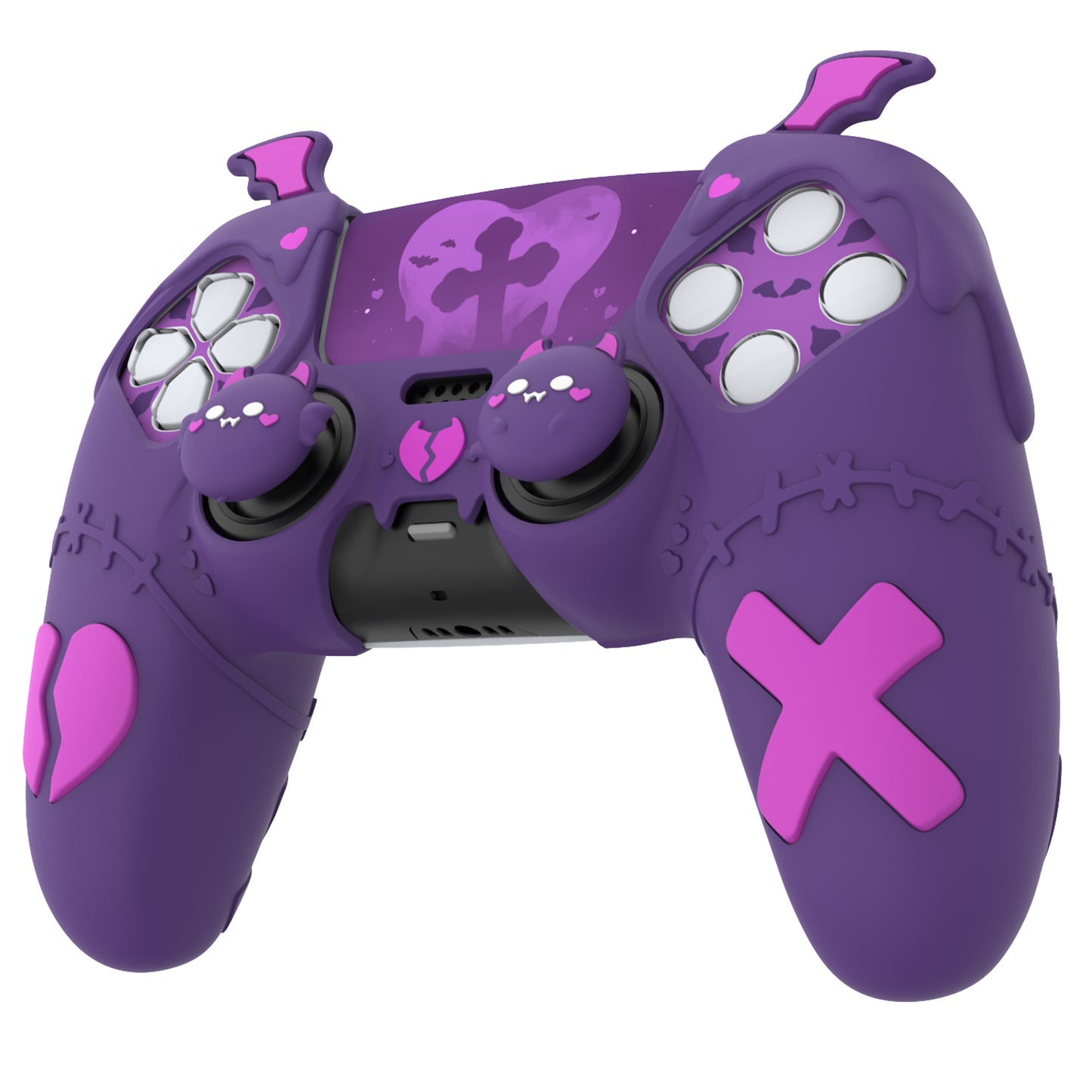 PlayVital Gothic Imp Series Cute Silicone Case with Thumb Grips and Stickers for PS5 Controller, Compatible with PS5 Official Charging Dock - Purple PlayVital