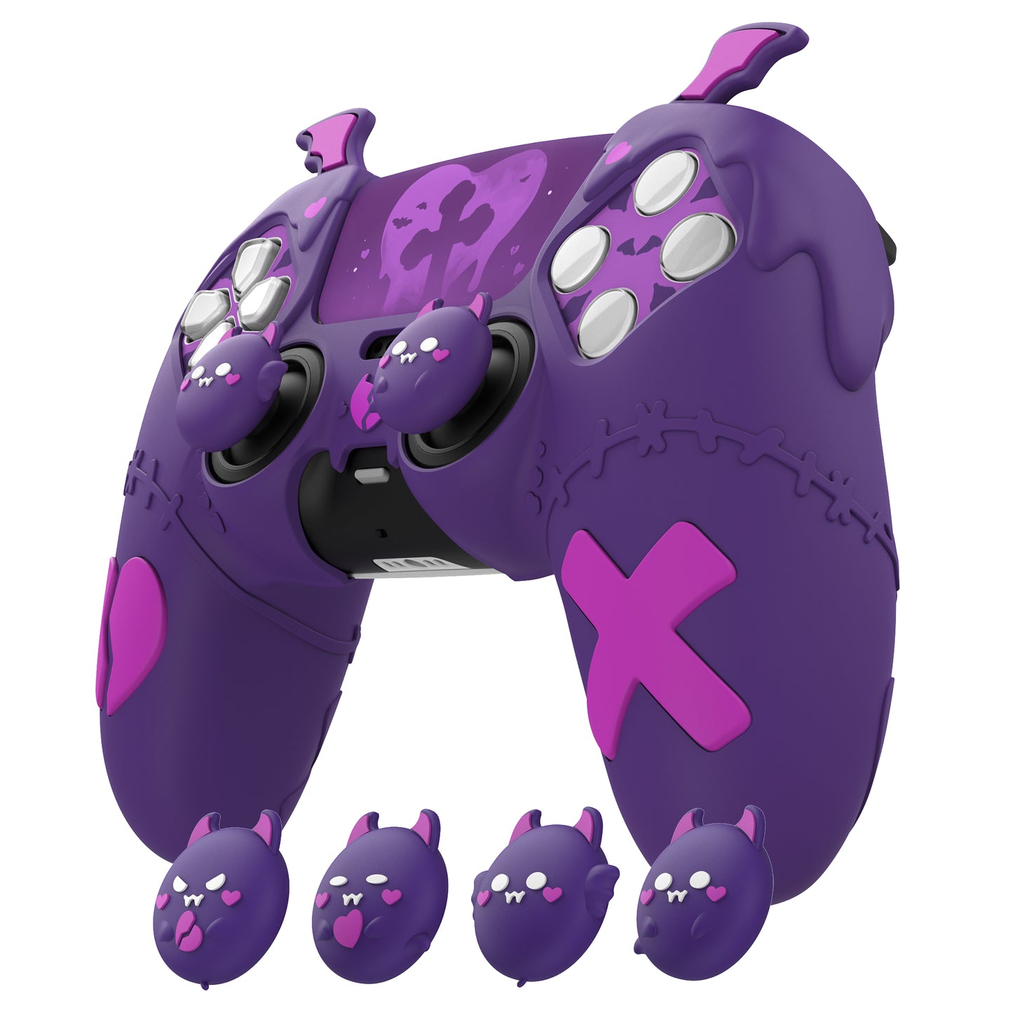 PlayVital Gothic Imp Series Cute Silicone Case with Thumb Grips and Stickers for PS5 Controller, Compatible with PS5 Official Charging Dock - Purple PlayVital