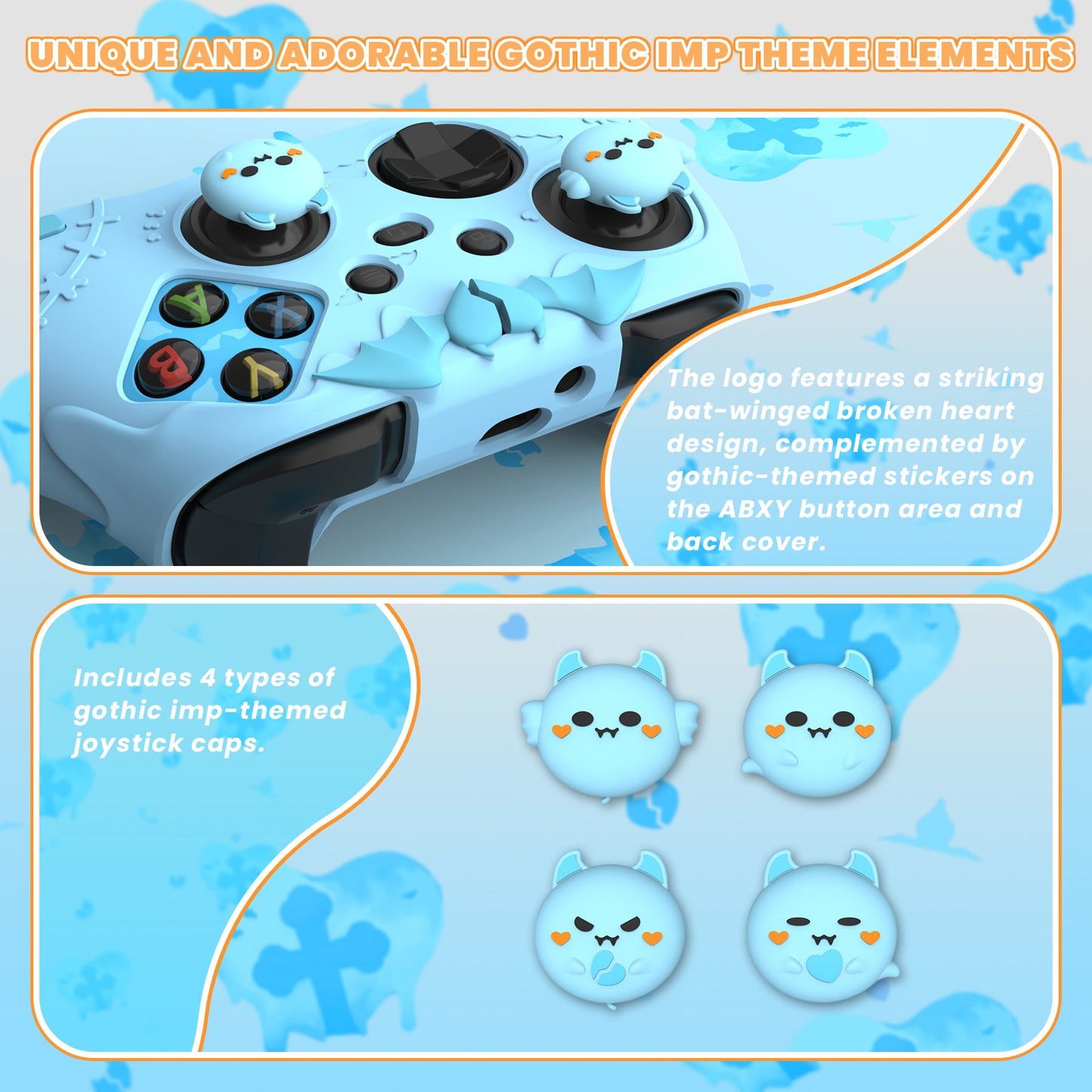 PlayVital Gothic Imp Series Cute Silicone Skin for Xbox Series X/S Controller & Xbox Core Wireless Controller - Aqua Blue PlayVital