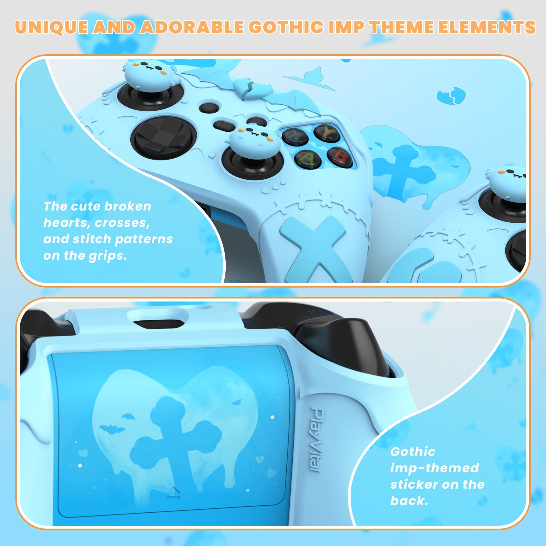 PlayVital Gothic Imp Series Cute Silicone Skin for Xbox Series X/S Controller & Xbox Core Wireless Controller - Aqua Blue PlayVital