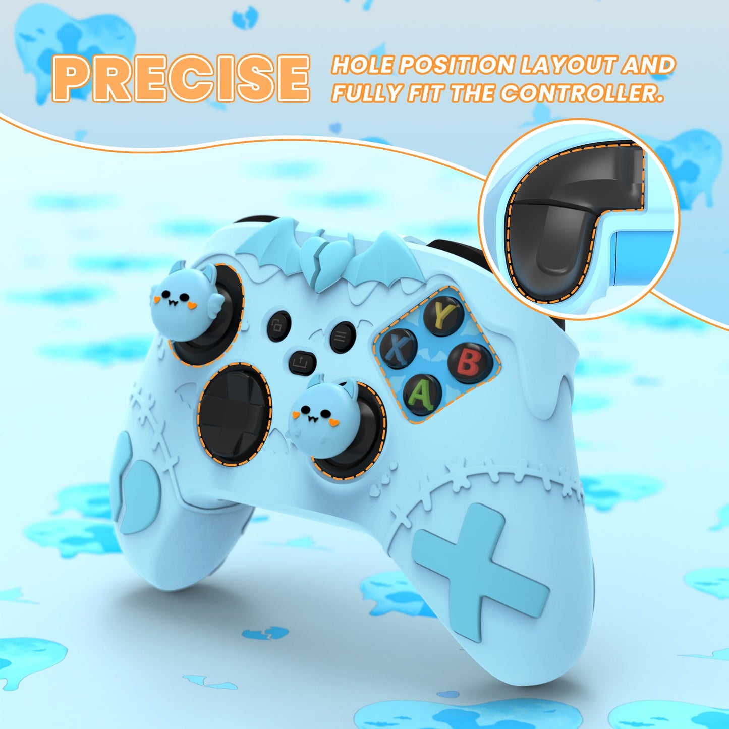 PlayVital Gothic Imp Series Cute Silicone Skin for Xbox Series X/S Controller & Xbox Core Wireless Controller - Aqua Blue PlayVital