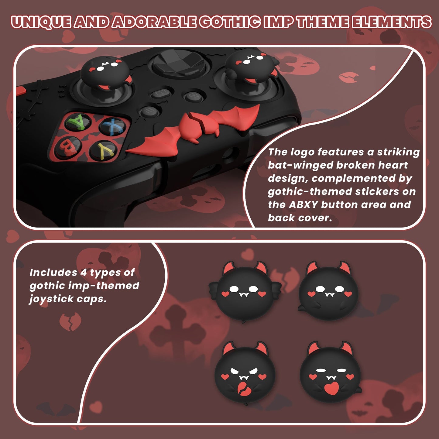 PlayVital Gothic Imp Series Cute Silicone Skin for Xbox Series X/S Controller & Xbox Core Wireless Controller - Black PlayVital