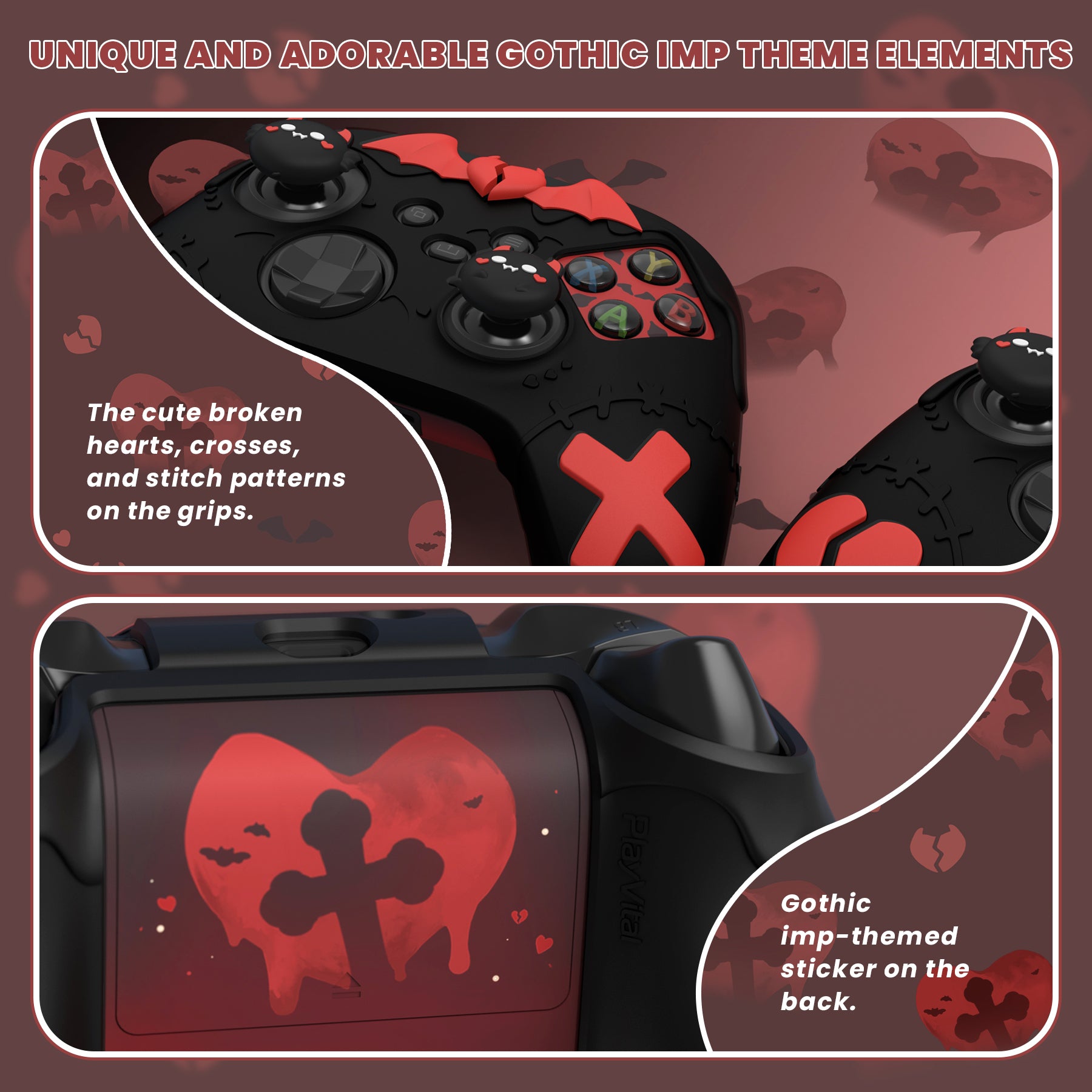 PlayVital Gothic Imp Series Cute Silicone Skin for Xbox Series X/S Controller & Xbox Core Wireless Controller - Black PlayVital