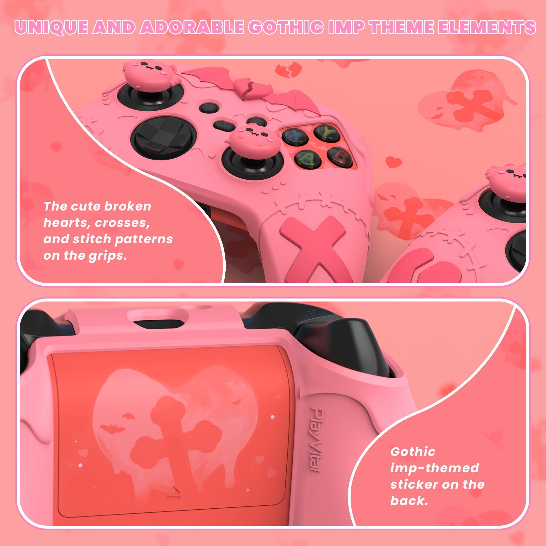 PlayVital Gothic Imp Series Cute Silicone Skin for Xbox Series X/S Controller & Xbox Core Wireless Controller - Peach Pink PlayVital