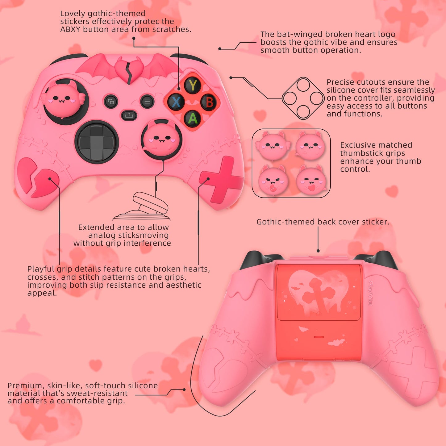 PlayVital Gothic Imp Series Cute Silicone Skin for Xbox Series X/S Controller & Xbox Core Wireless Controller - Peach Pink PlayVital