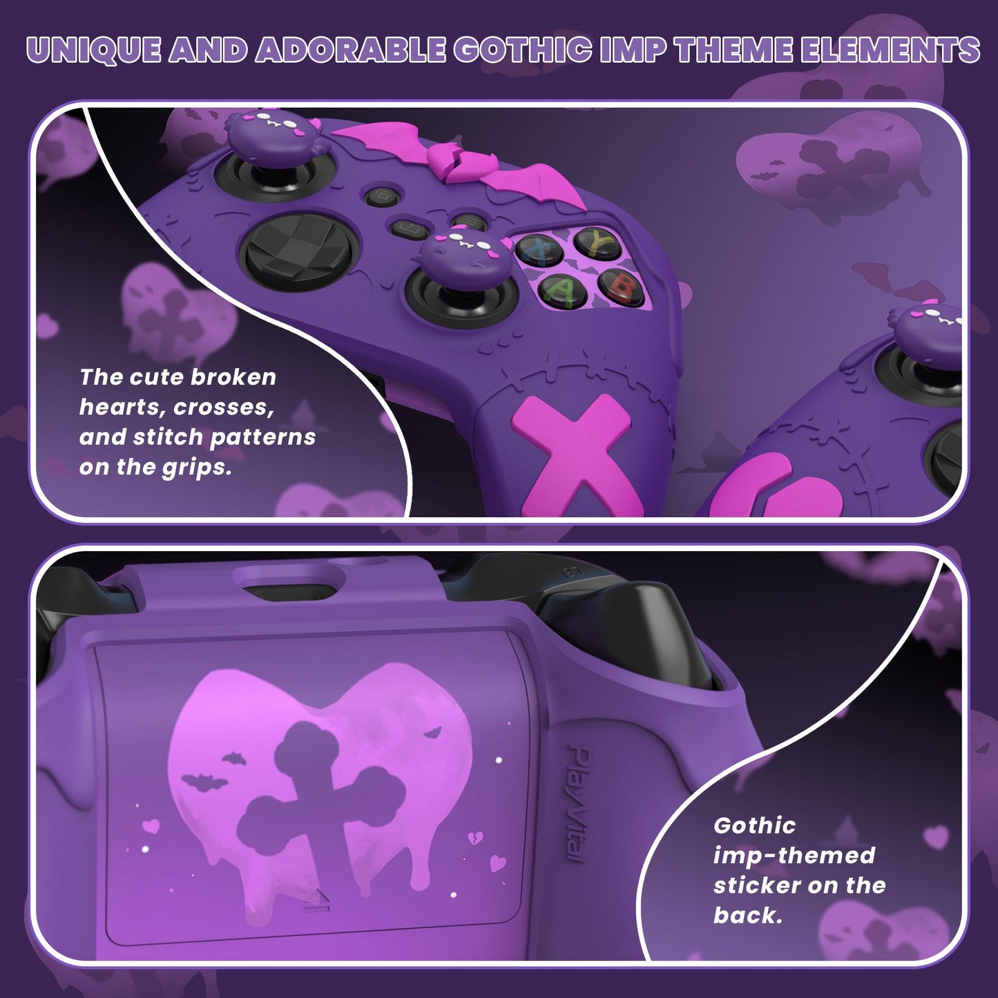 PlayVital Gothic Imp Series Cute Silicone Skin for Xbox Series X/S Controller & Xbox Core Wireless Controller - Purple PlayVital