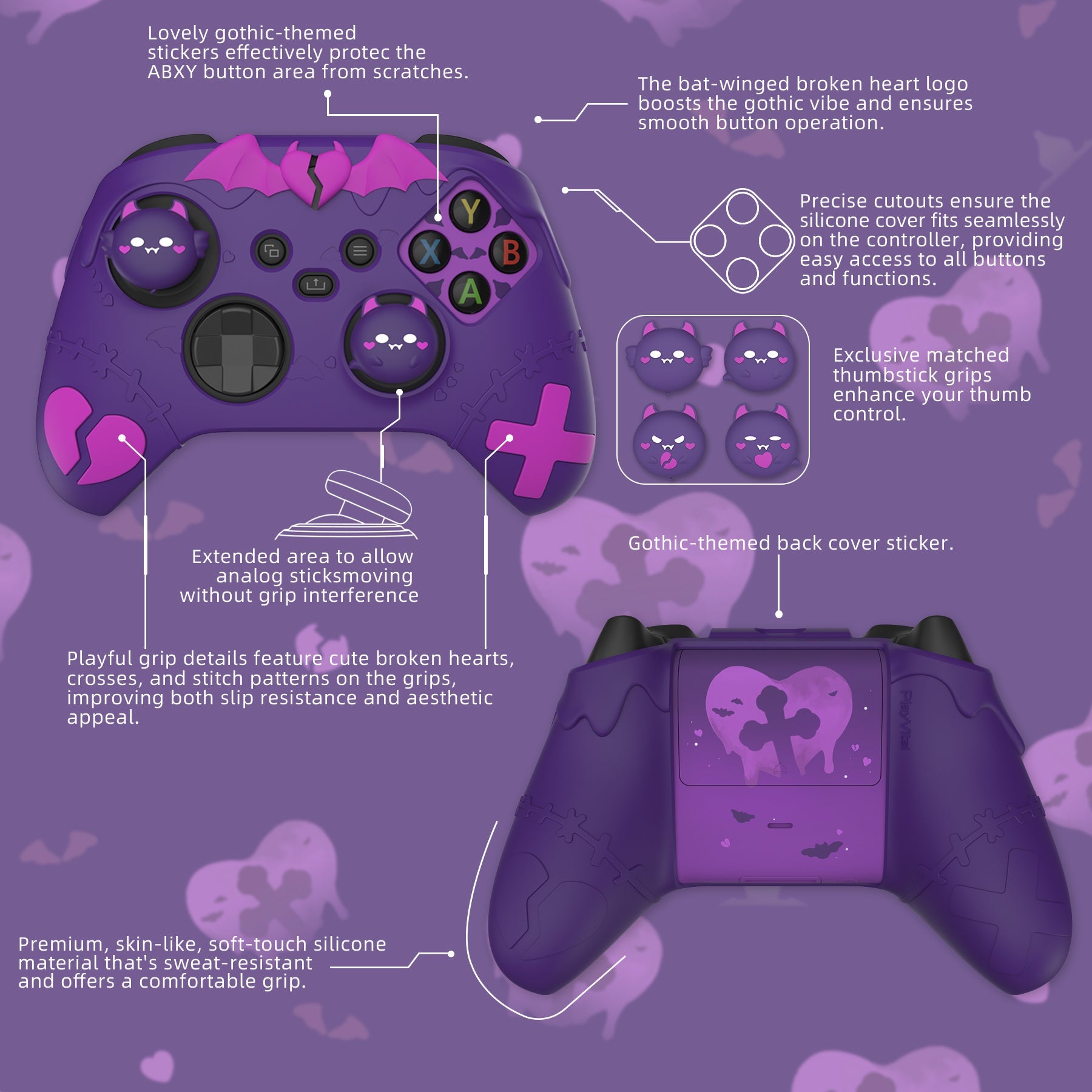 PlayVital Gothic Imp Series Cute Silicone Skin for Xbox Series X/S Controller & Xbox Core Wireless Controller - Purple PlayVital