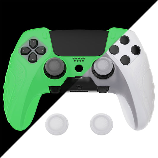 PlayVital Guardian Edition Anti-Slip Ergonomic Silicone Cover Case with Thumb Grip Caps for PS5 Edge Controller - Glow in Dark - Green - EHPFP006 PlayVital