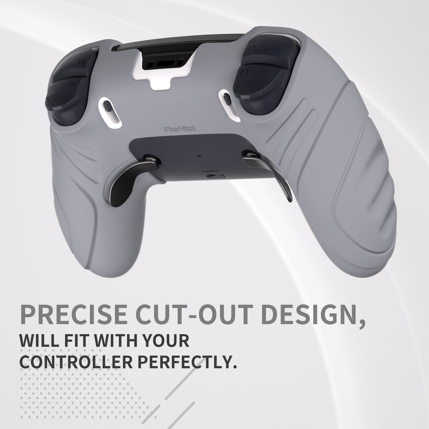 PlayVital Guardian Edition Anti-Slip Ergonomic Silicone Cover Case with Thumb Grip Caps for PS5 Edge Controller - Metallic Gray - EHPFP011 PlayVital