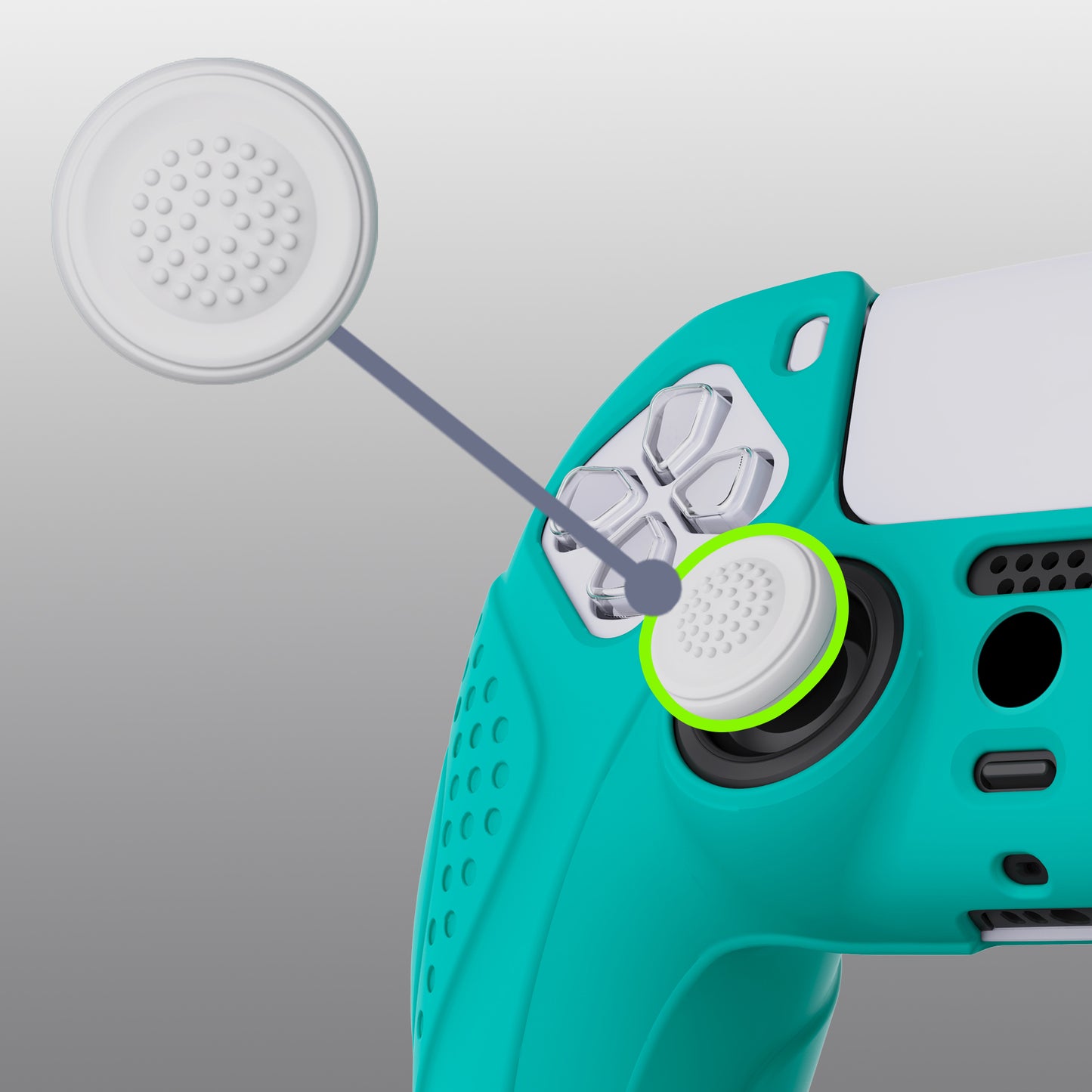 PlayVital Guardian Edition Anti-Slip Silicone Cover Skin with Thumb Grip Caps for PS5 Wireless Controller - Aqua Green - YHPF010 PlayVital