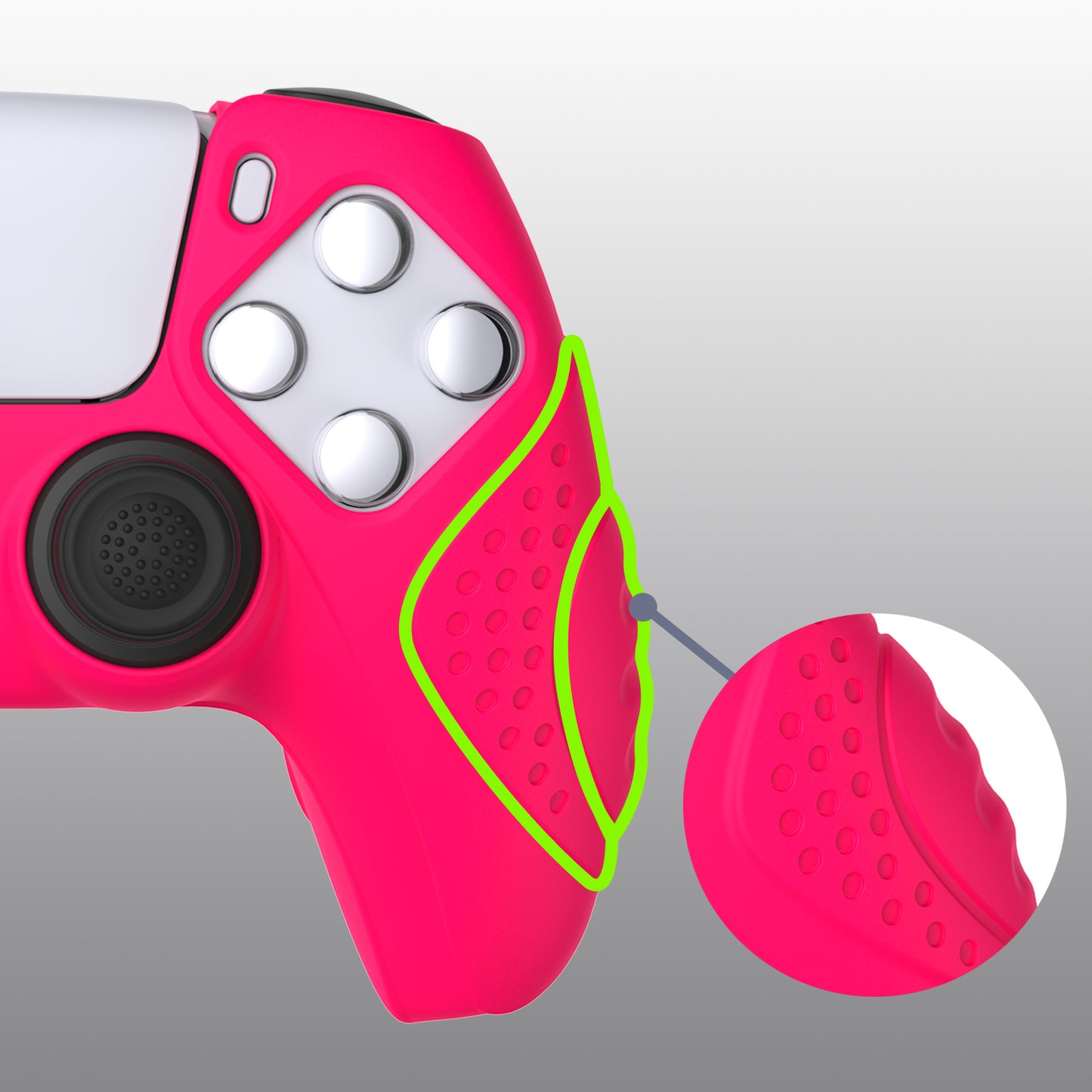 PlayVital Guardian Edition Anti-Slip Silicone Cover Skin with Thumb Grip Caps for PS5 Wireless Controller - Bright Pink - YHPF023 PlayVital