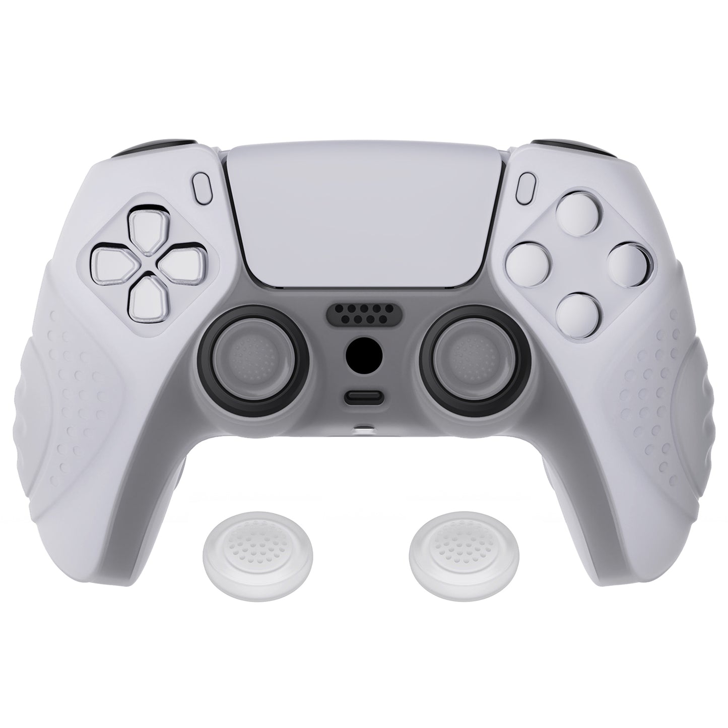 PlayVital Guardian Edition Anti-Slip Silicone Cover Skin with Thumb Grip Caps for PS5 Wireless Controller - Clear White - YHPF013 PlayVital