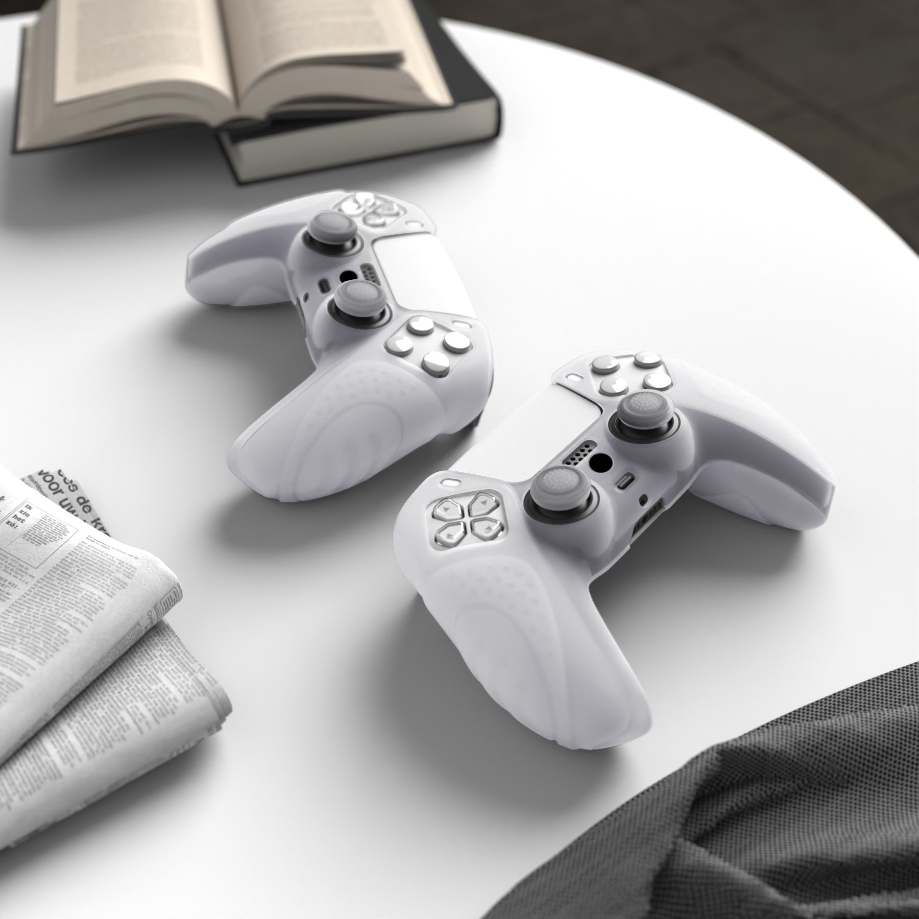 PlayVital Guardian Edition Anti-Slip Silicone Cover Skin with Thumb Grip Caps for PS5 Wireless Controller - Clear White - YHPF013 PlayVital