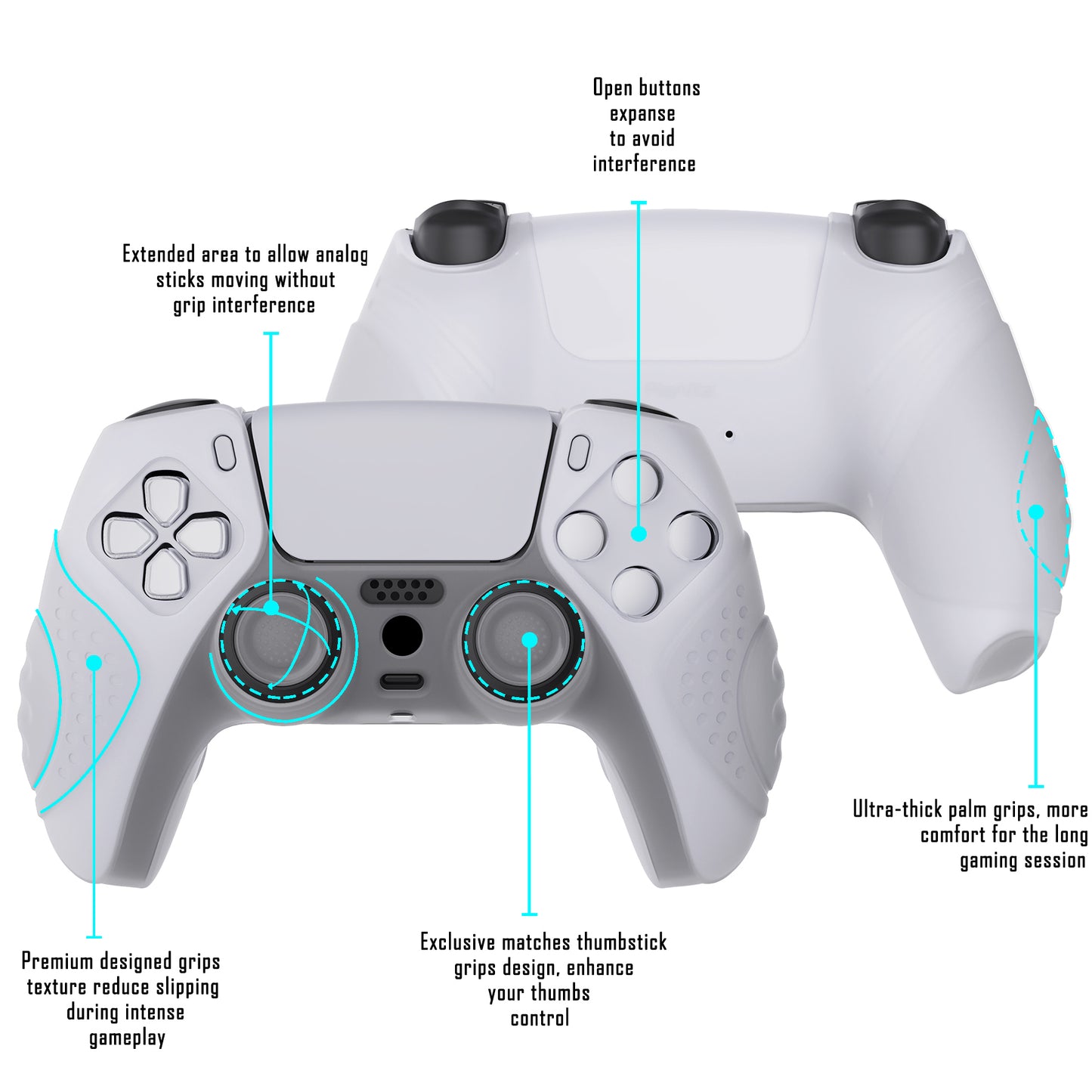 PlayVital Guardian Edition Anti-Slip Silicone Cover Skin with Thumb Grip Caps for PS5 Wireless Controller - Clear White - YHPF013 PlayVital