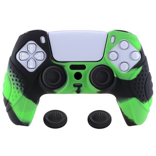 PlayVital Guardian Edition Anti-Slip Silicone Cover Skin with Thumb Grip Caps for PS5 Wireless Controller - Green & Black - YHPF022 PlayVital