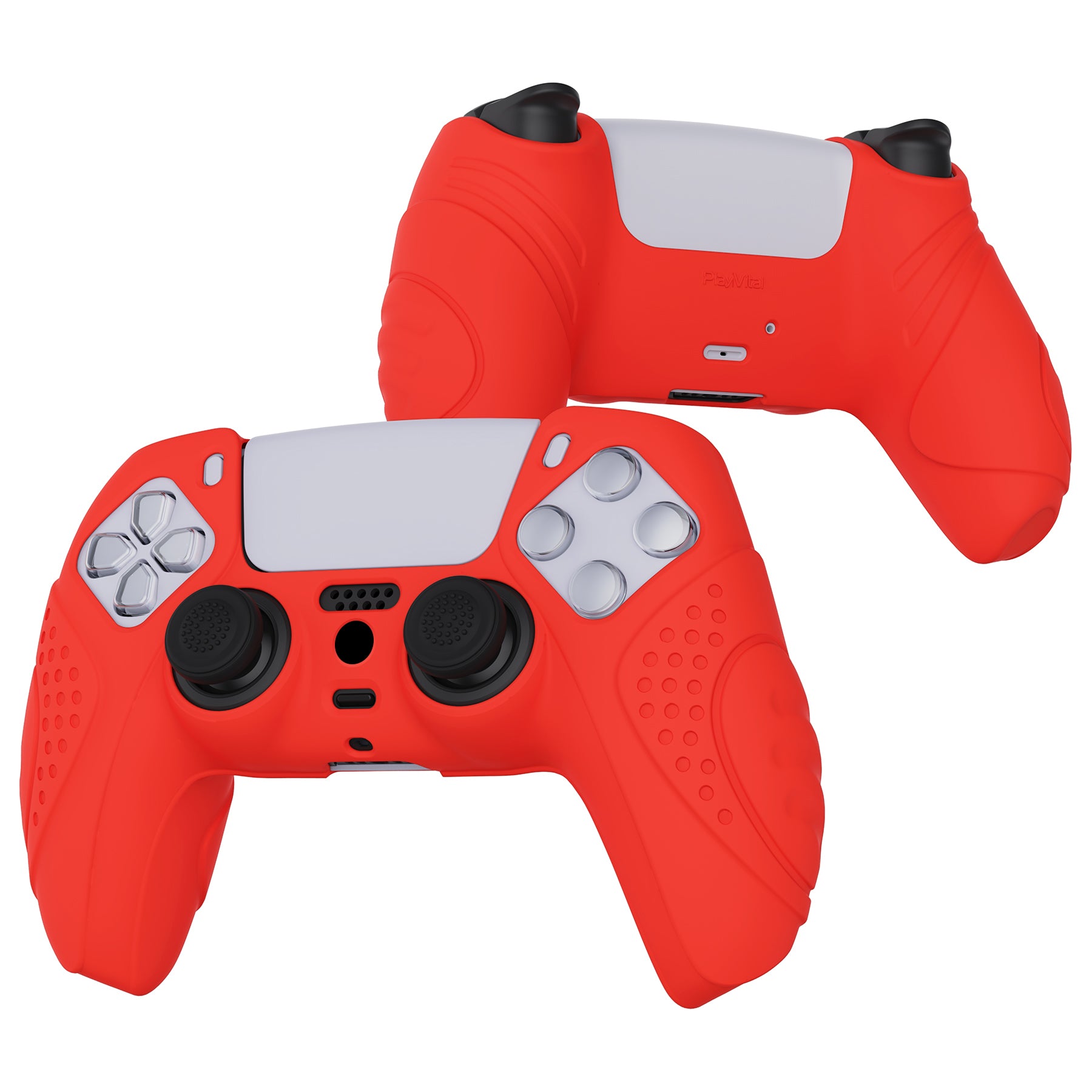 PlayVital Guardian Edition Anti-Slip Silicone Cover Skin with Thumb Grip Caps for PS5 Wireless Controller - Passion Red - YHPF012 PlayVital