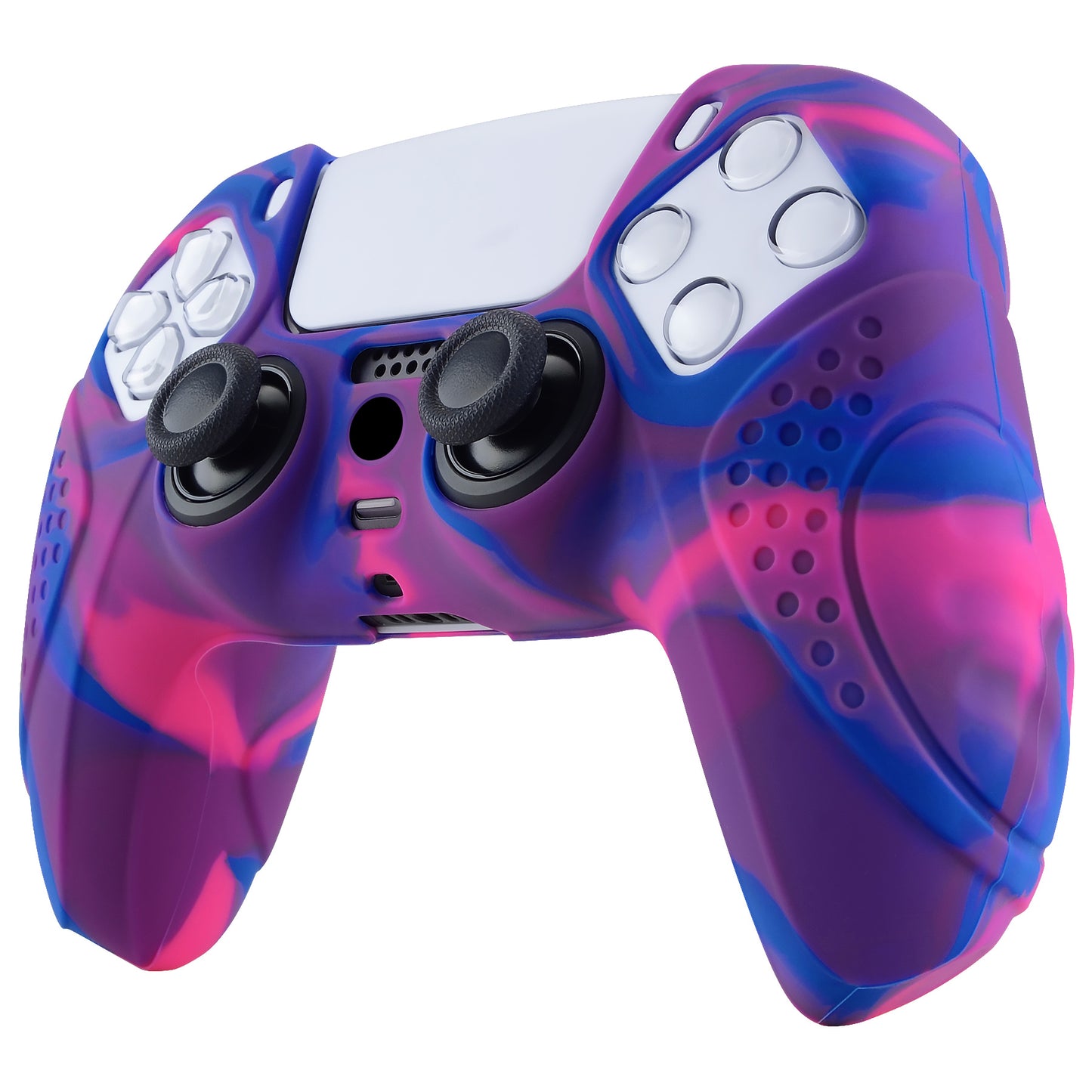 PlayVital Guardian Edition Anti-Slip Silicone Cover Skin with Thumb Grip Caps for PS5 Wireless Controller - Pink & Purple & Blue - YHPF019 PlayVital