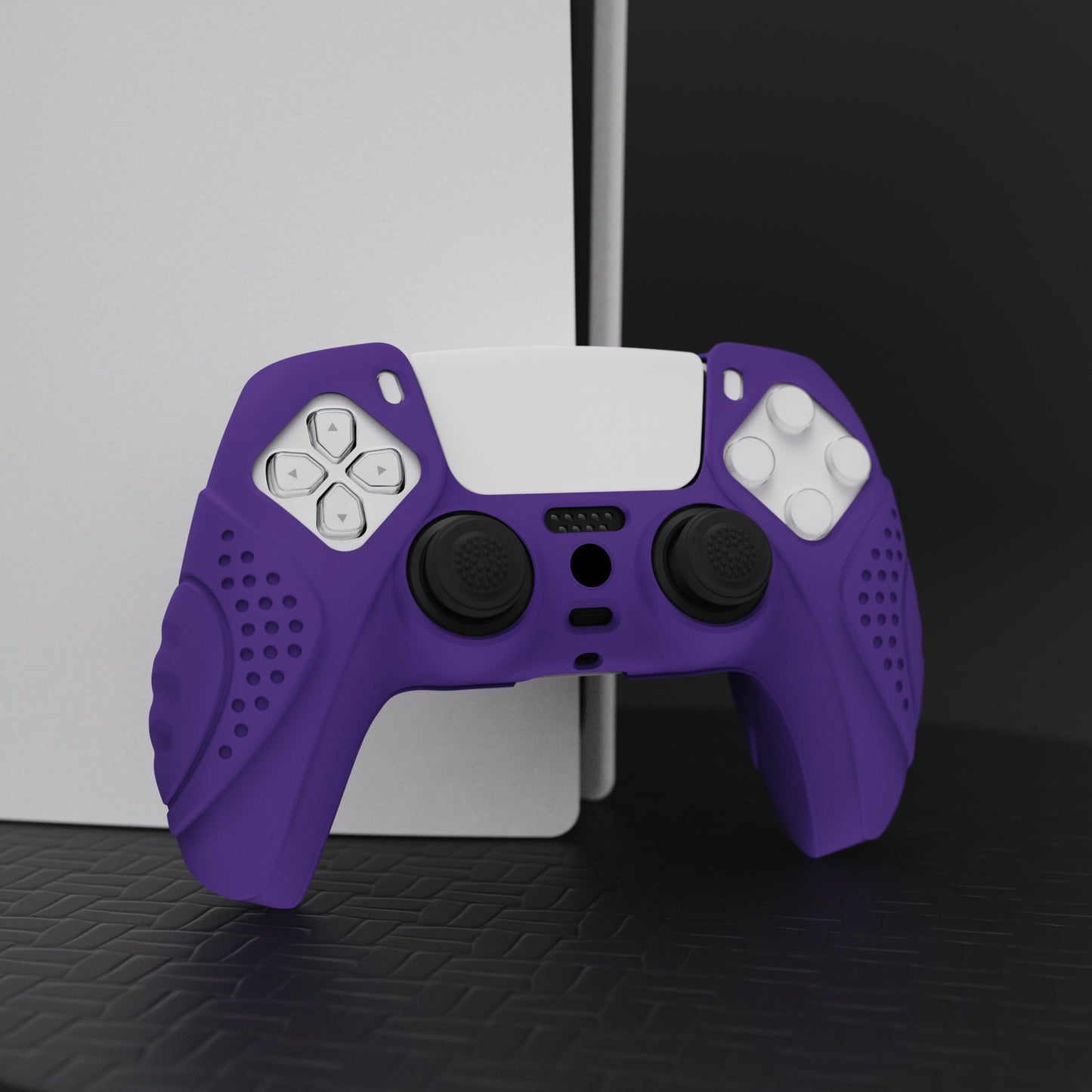 PlayVital Guardian Edition Anti-Slip Silicone Cover Skin with Thumb Grip Caps for PS5 Wireless Controller - Purple - YHPF007 PlayVital