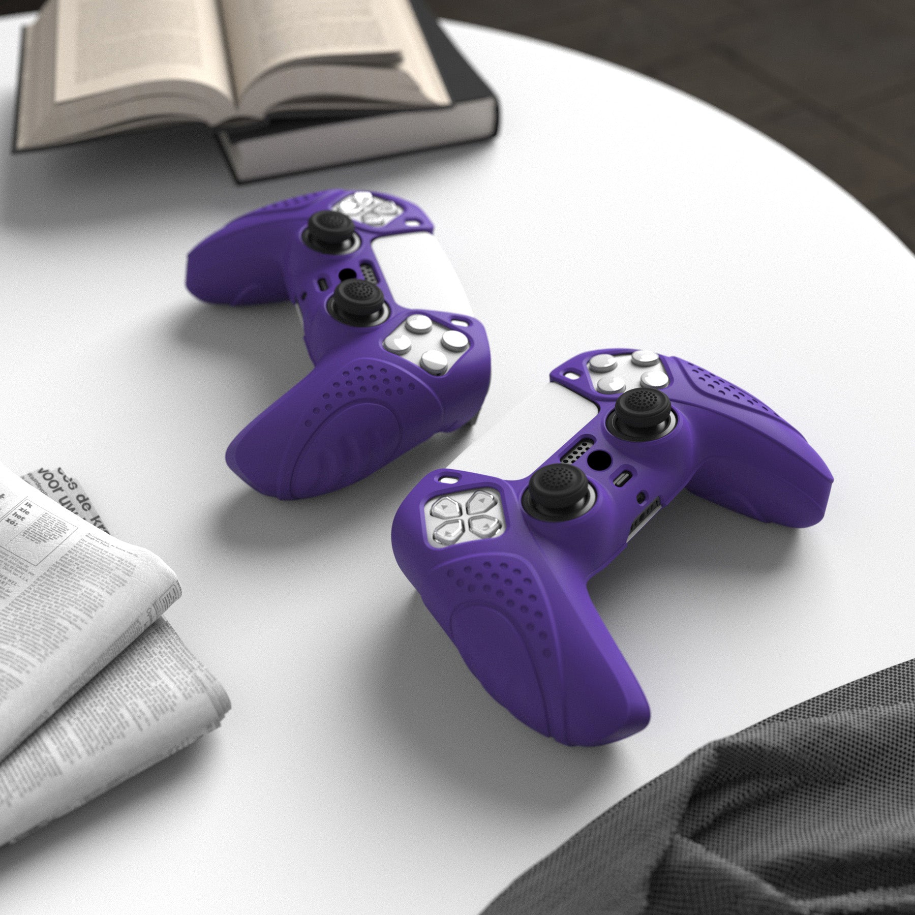 PlayVital Guardian Edition Anti-Slip Silicone Cover Skin with Thumb Grip Caps for PS5 Wireless Controller - Purple - YHPF007 PlayVital