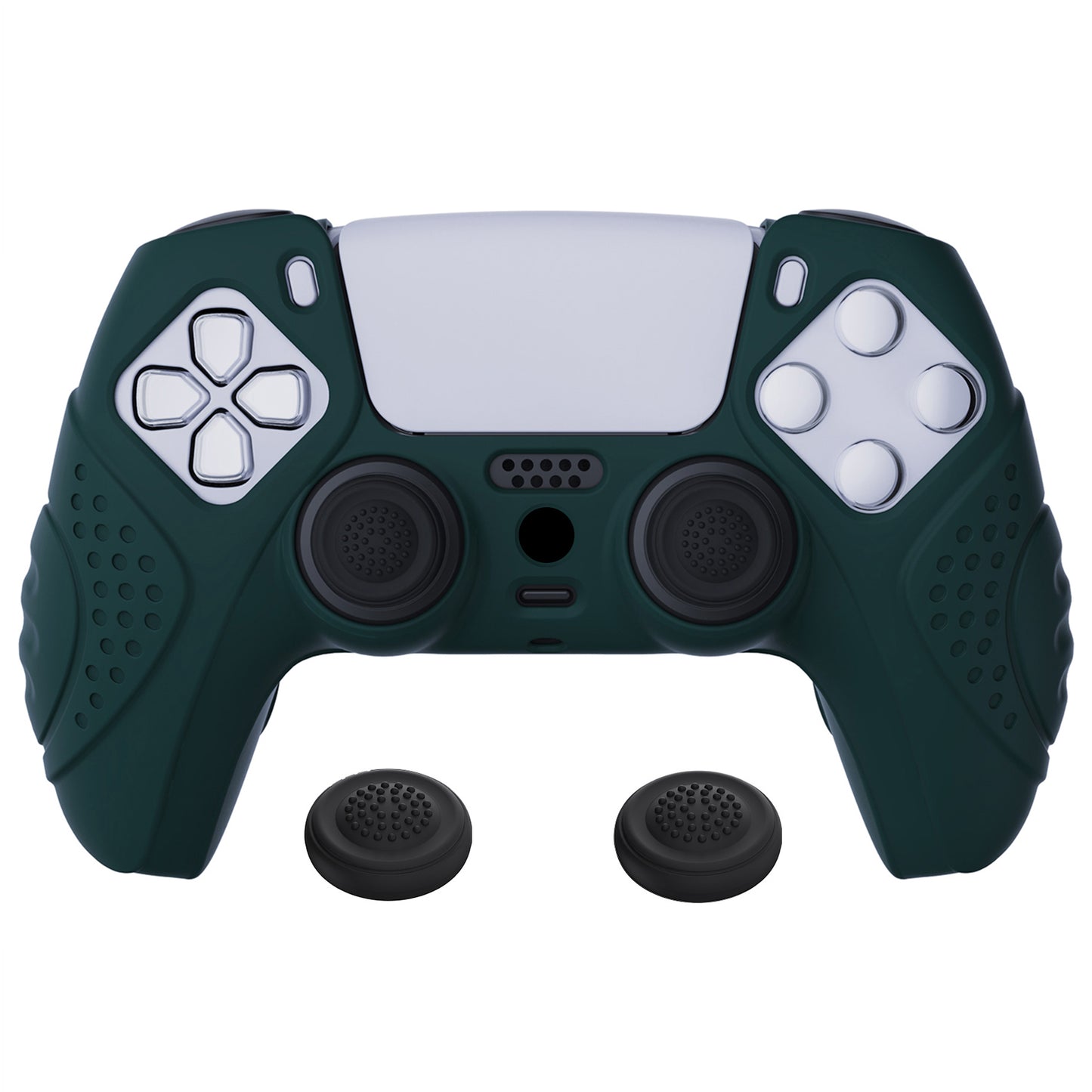 PlayVital Guardian Edition Anti-Slip Silicone Cover Skin with Thumb Grip Caps for PS5 Wireless Controller - Racing Green - YHPF004 PlayVital