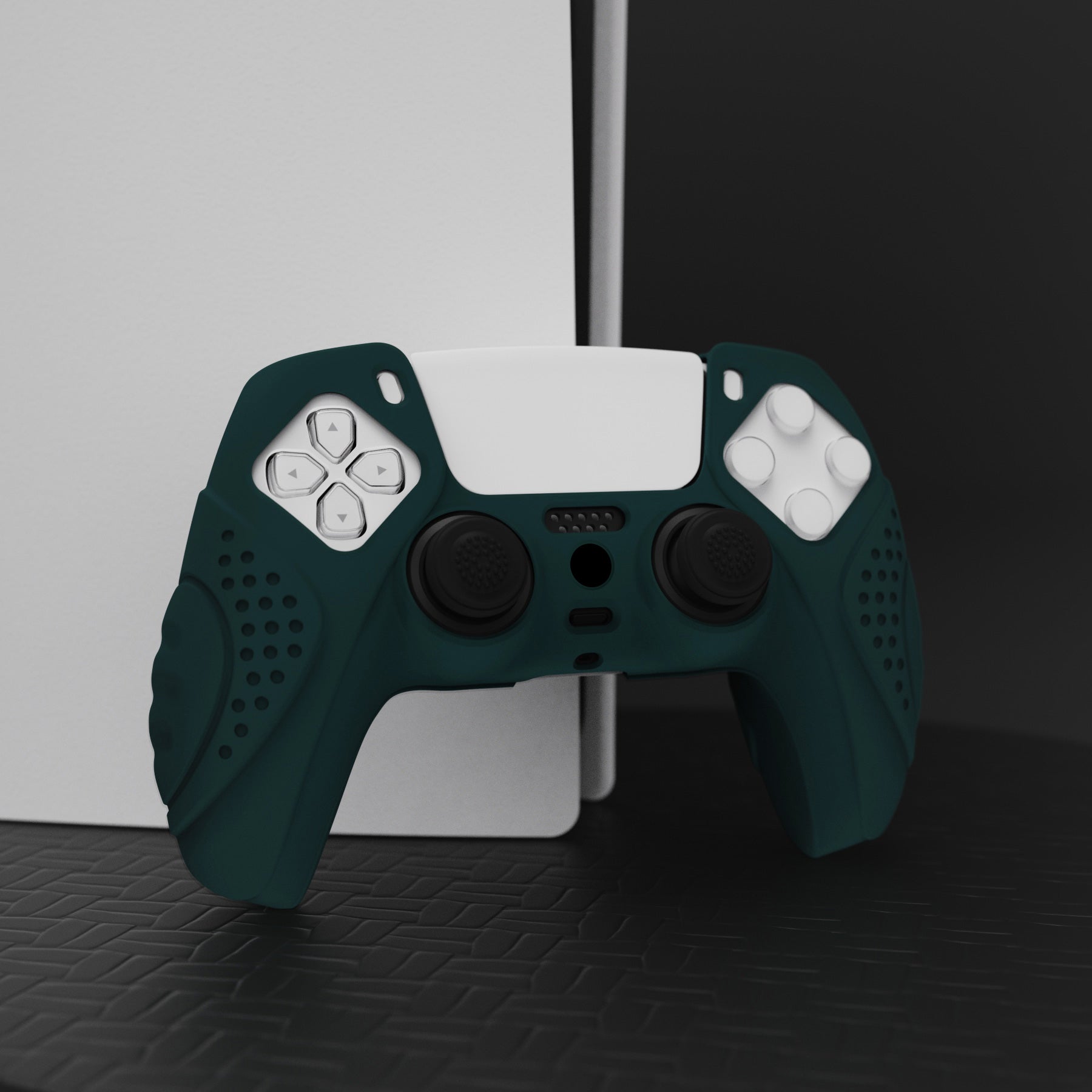 PlayVital Guardian Edition Anti-Slip Silicone Cover Skin with Thumb Grip Caps for PS5 Wireless Controller - Racing Green - YHPF004 PlayVital