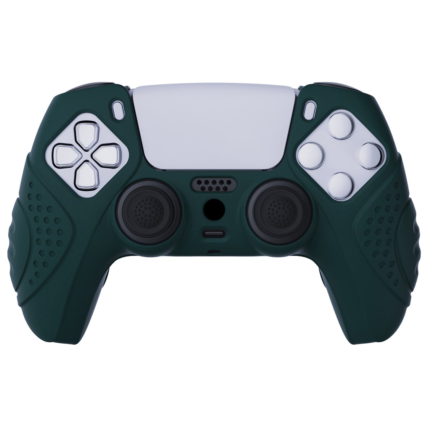 PlayVital Guardian Edition Anti-Slip Silicone Cover Skin with Thumb Grip Caps for PS5 Wireless Controller - Racing Green - YHPF004 PlayVital