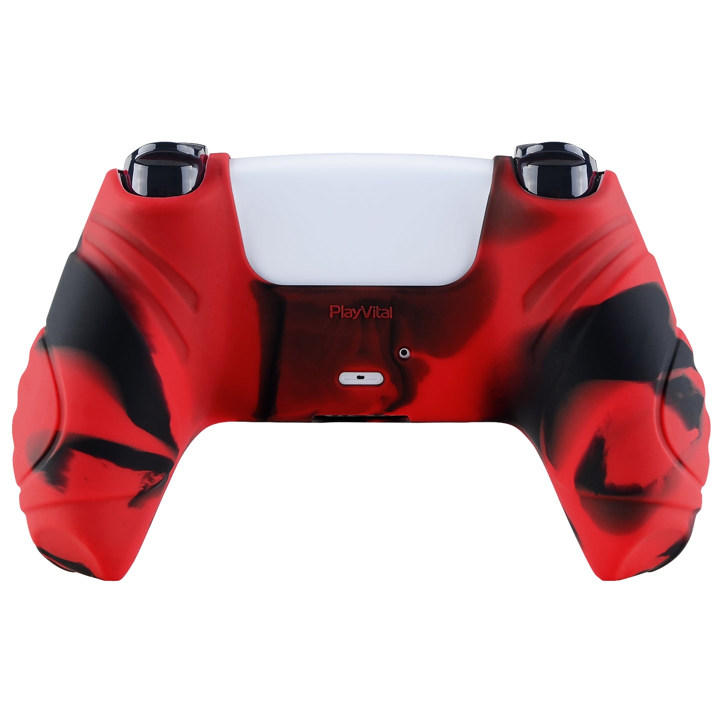 PlayVital Guardian Edition Anti-Slip Silicone Cover Skin with Thumb Grip Caps for PS5 Wireless Controller - Red & Black - YHPF020 PlayVital