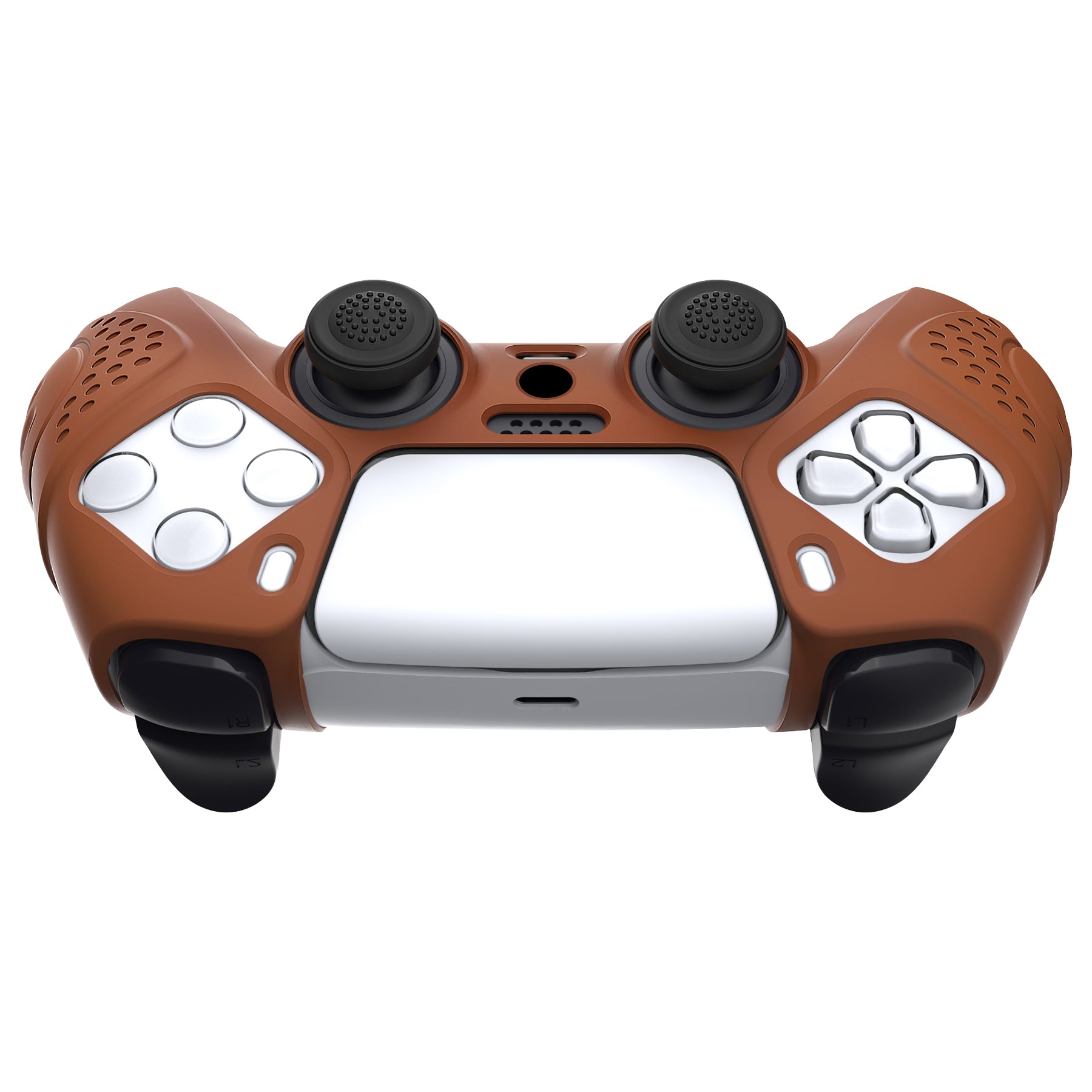 PlayVital Guardian Edition Anti-Slip Silicone Cover Skin with Thumb Grip Caps for PS5 Wireless Controller - Signal Brown - YHPF025 PlayVital