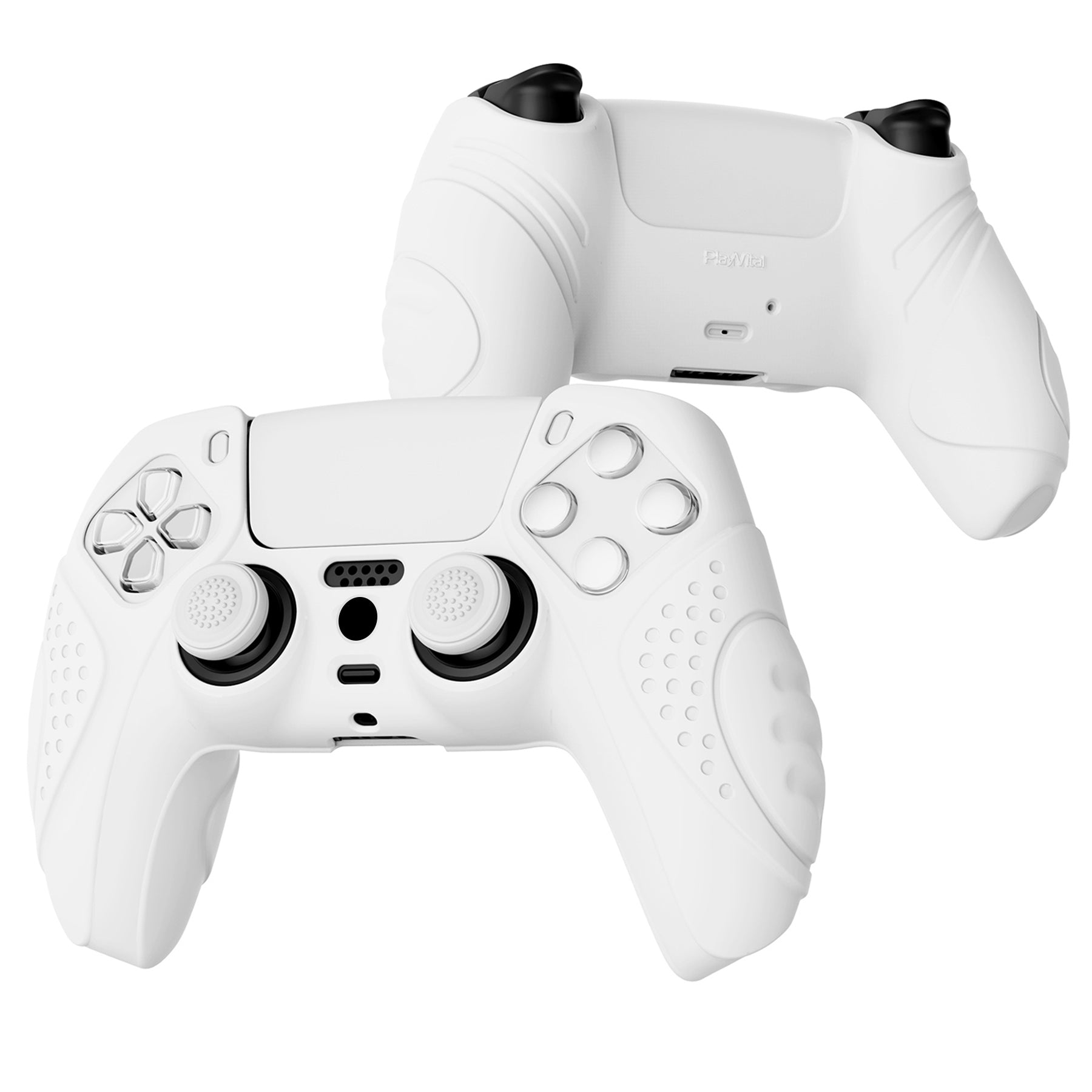 PlayVital Guardian Edition Anti-Slip Silicone Cover Skin with Thumb Grip Caps for PS5 Wireless Controller - White - YHPF002 PlayVital