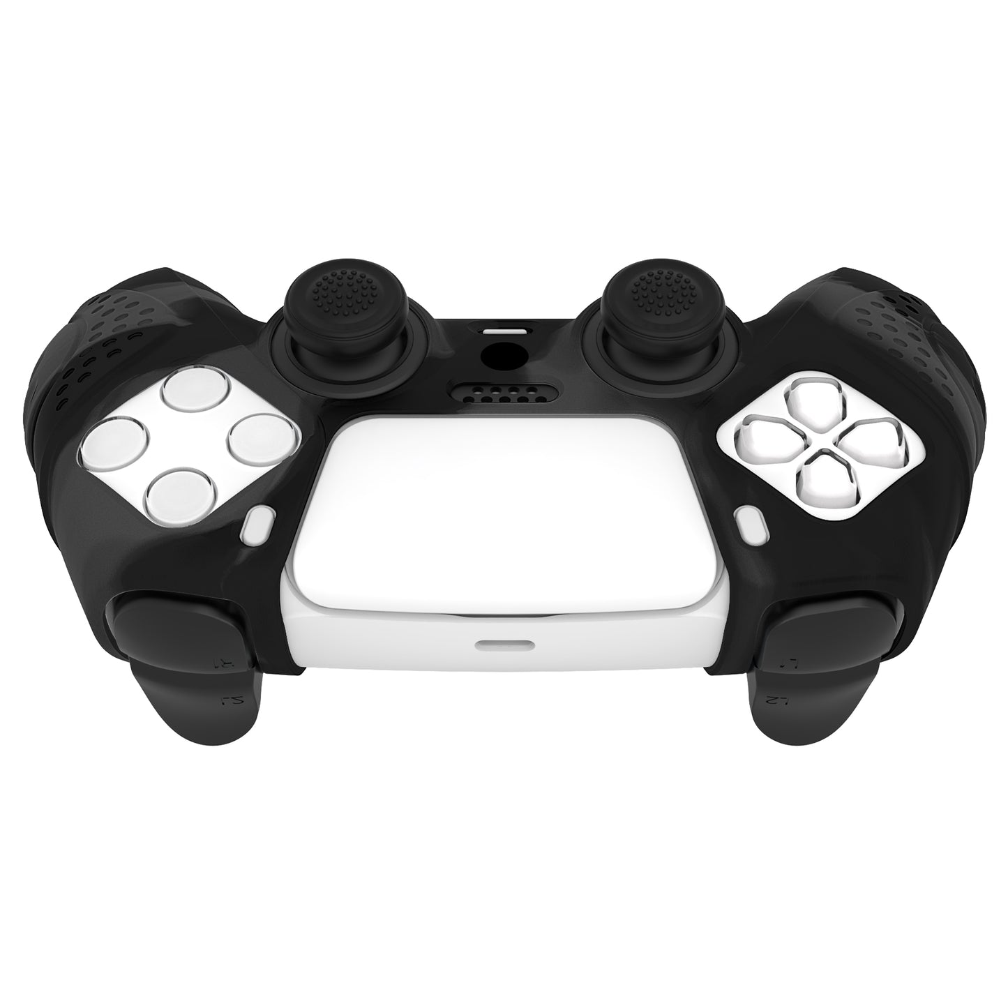 PlayVital Guardian Edition Anti-Slip Silicone Cover Skin with Thumb Grip Caps for PS5 Wireless Controller - Dark Gray & Black PlayVital