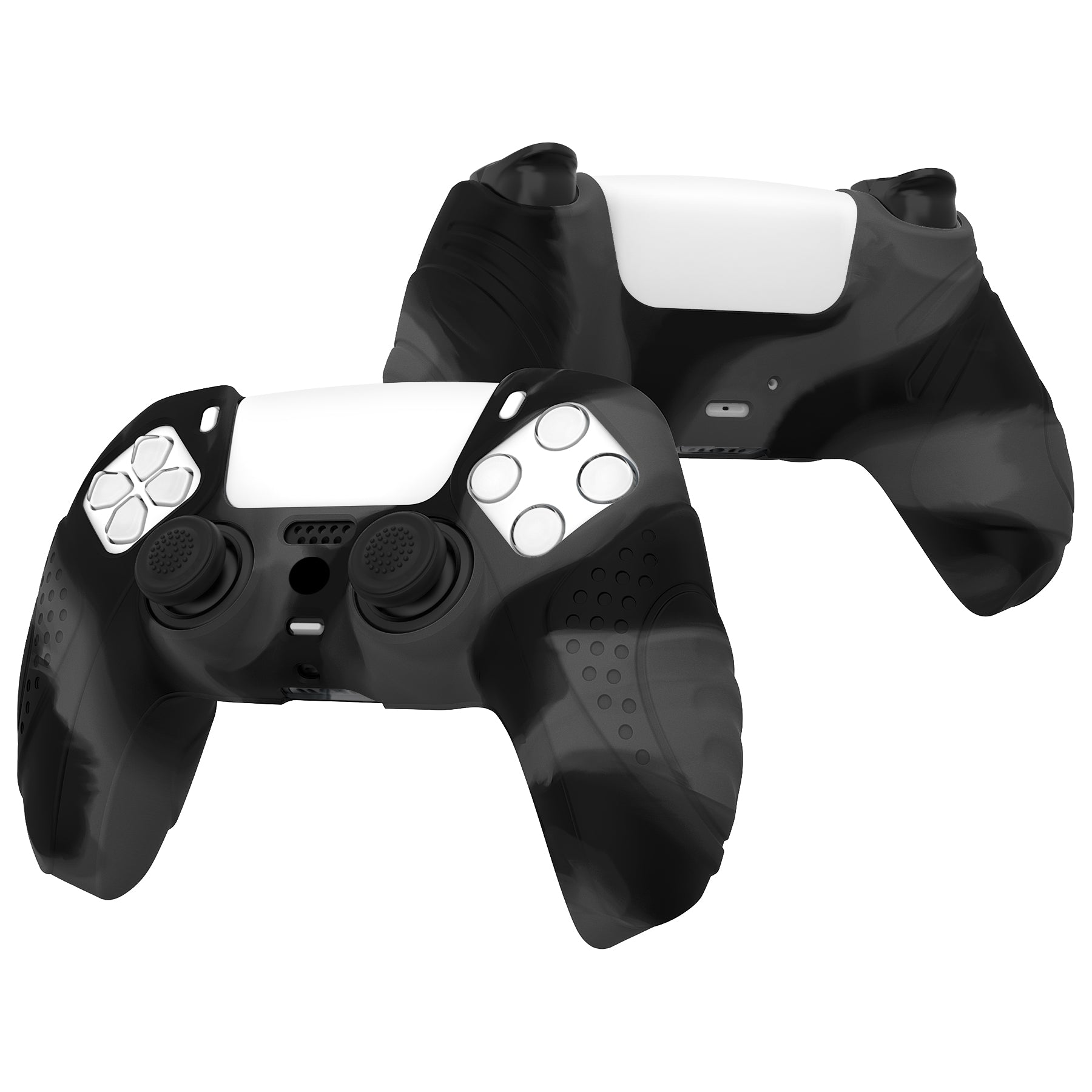 PlayVital Guardian Edition Anti-Slip Silicone Cover Skin with Thumb Grip Caps for PS5 Wireless Controller - Dark Gray & Black PlayVital