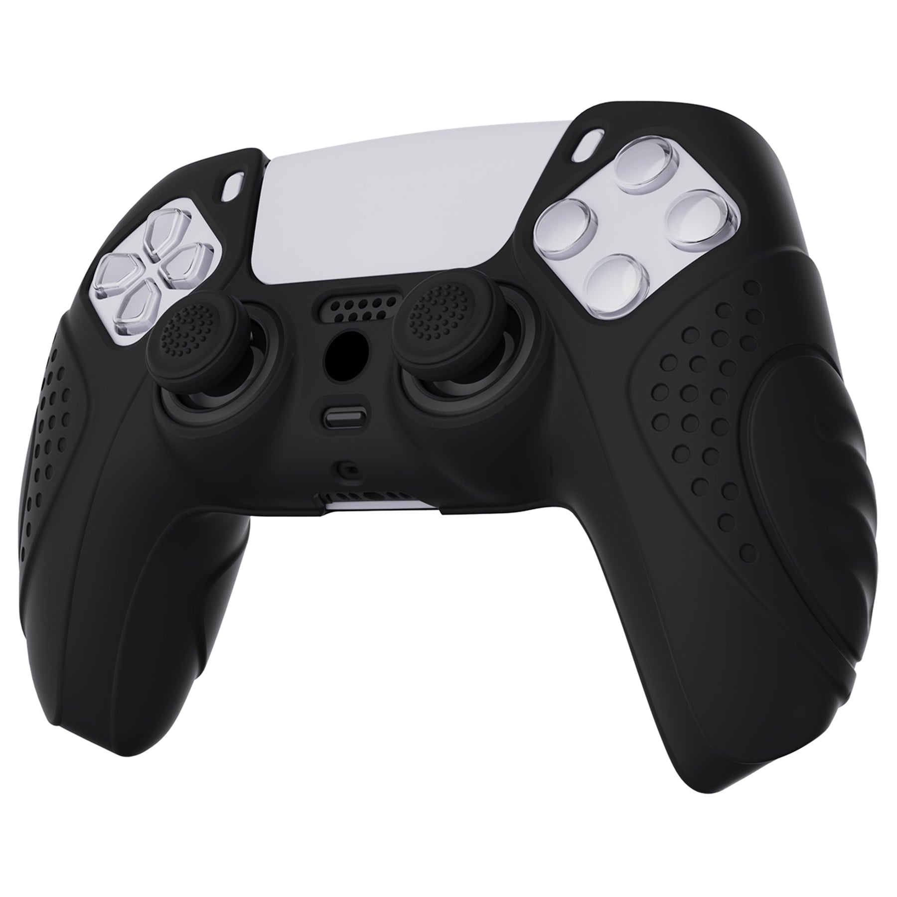 PlayVital Guardian Edition Anti-Slip Silicone Cover Skin with Thumb Grip Caps for PS5 Wireless Controller - Black - YHPF001 PlayVital